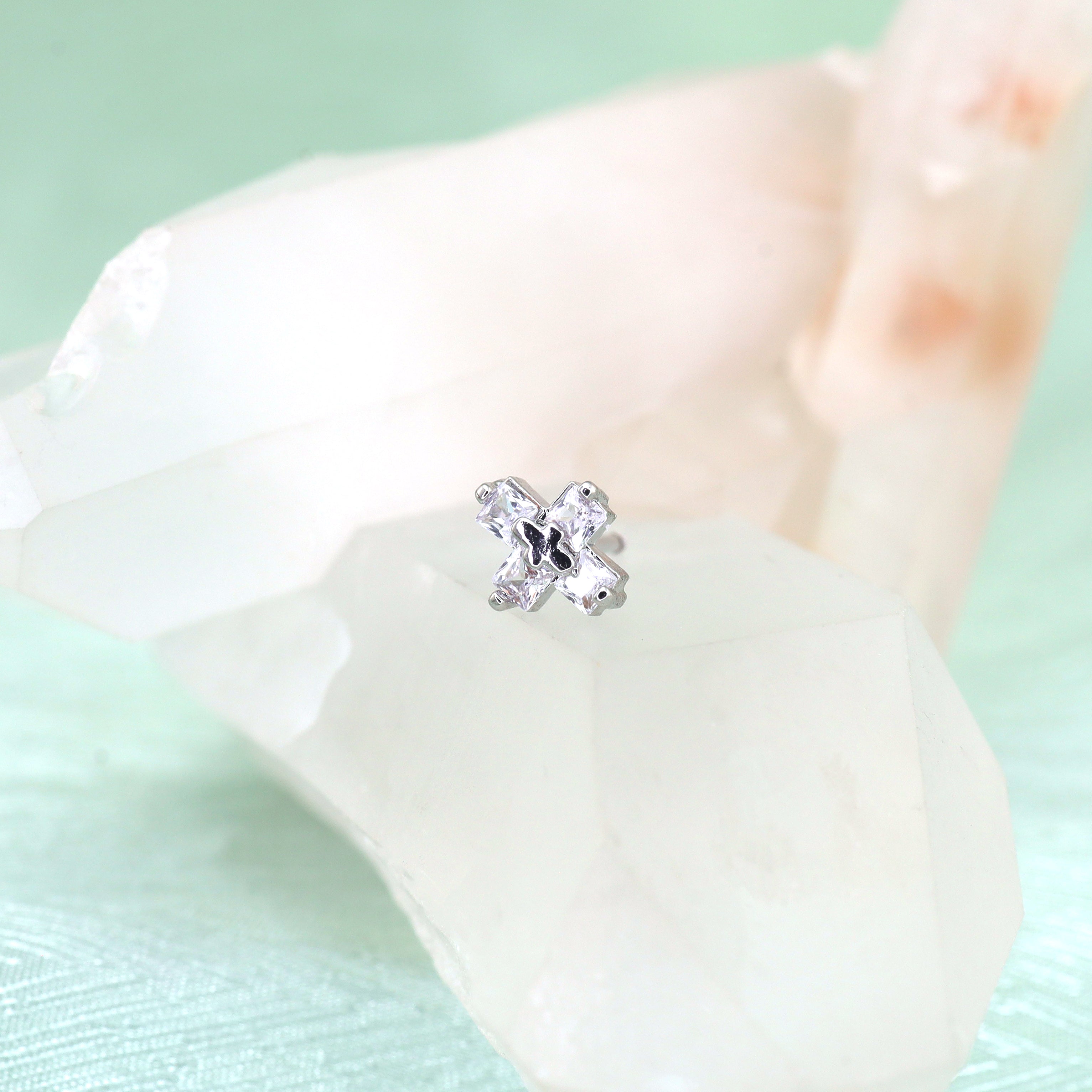 Y2K CZ Cross Ball-End Ear Stud - Y2K CZ Cross Ball-End Ear Stud - Single by CRUXJEWELRY