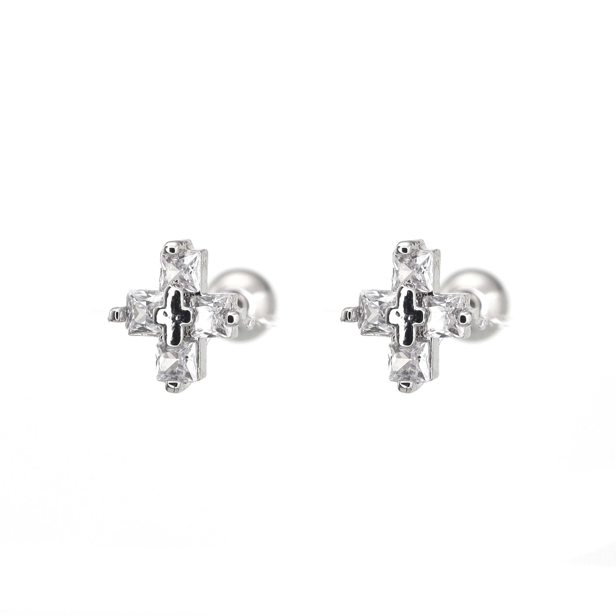 Y2K CZ Cross Ball-End Ear Stud - Y2K CZ Cross Ball-End Ear Stud - Single by CRUXJEWELRY