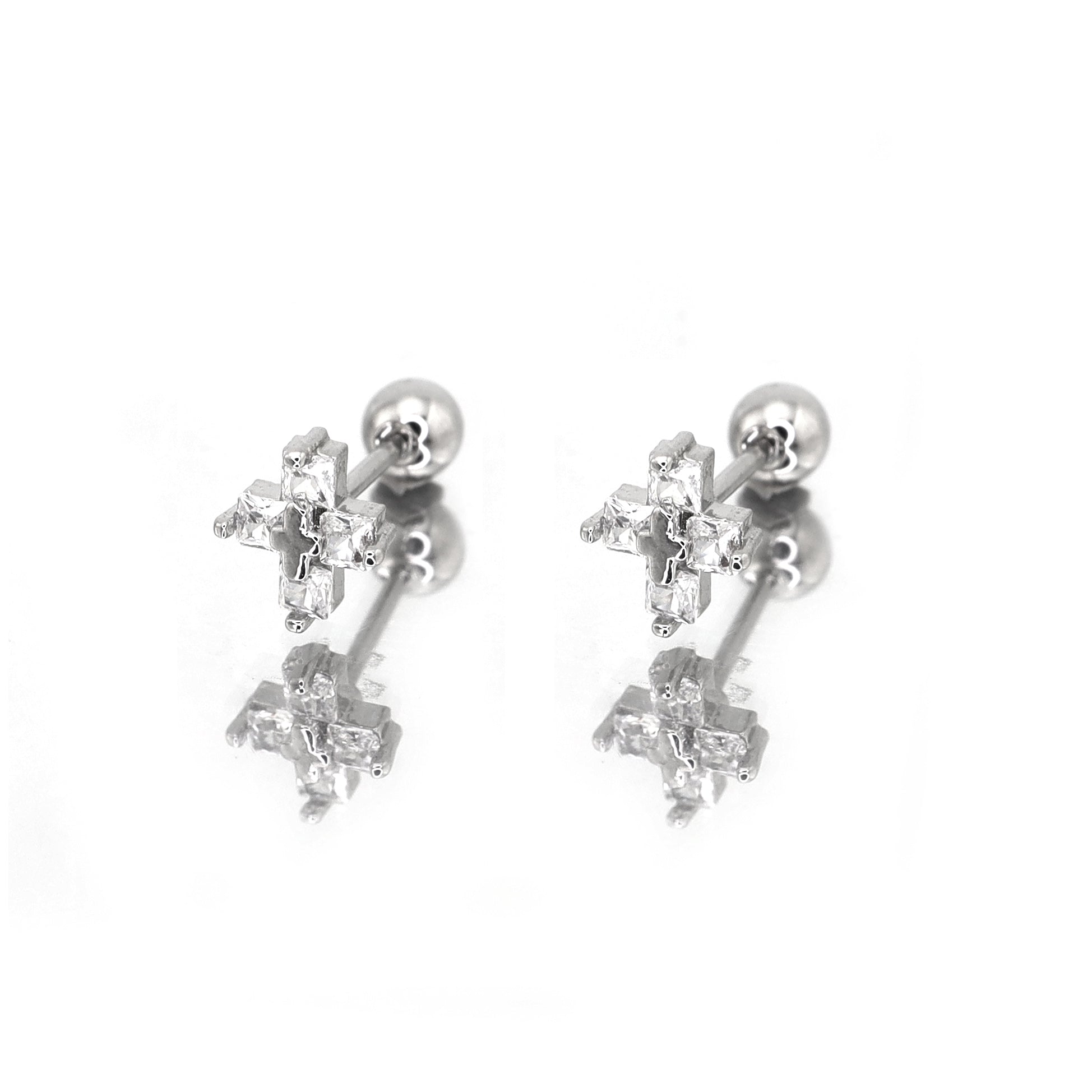 Y2K CZ Cross Ball-End Ear Stud - Y2K CZ Cross Ball-End Ear Stud - Set by CRUXJEWELRY