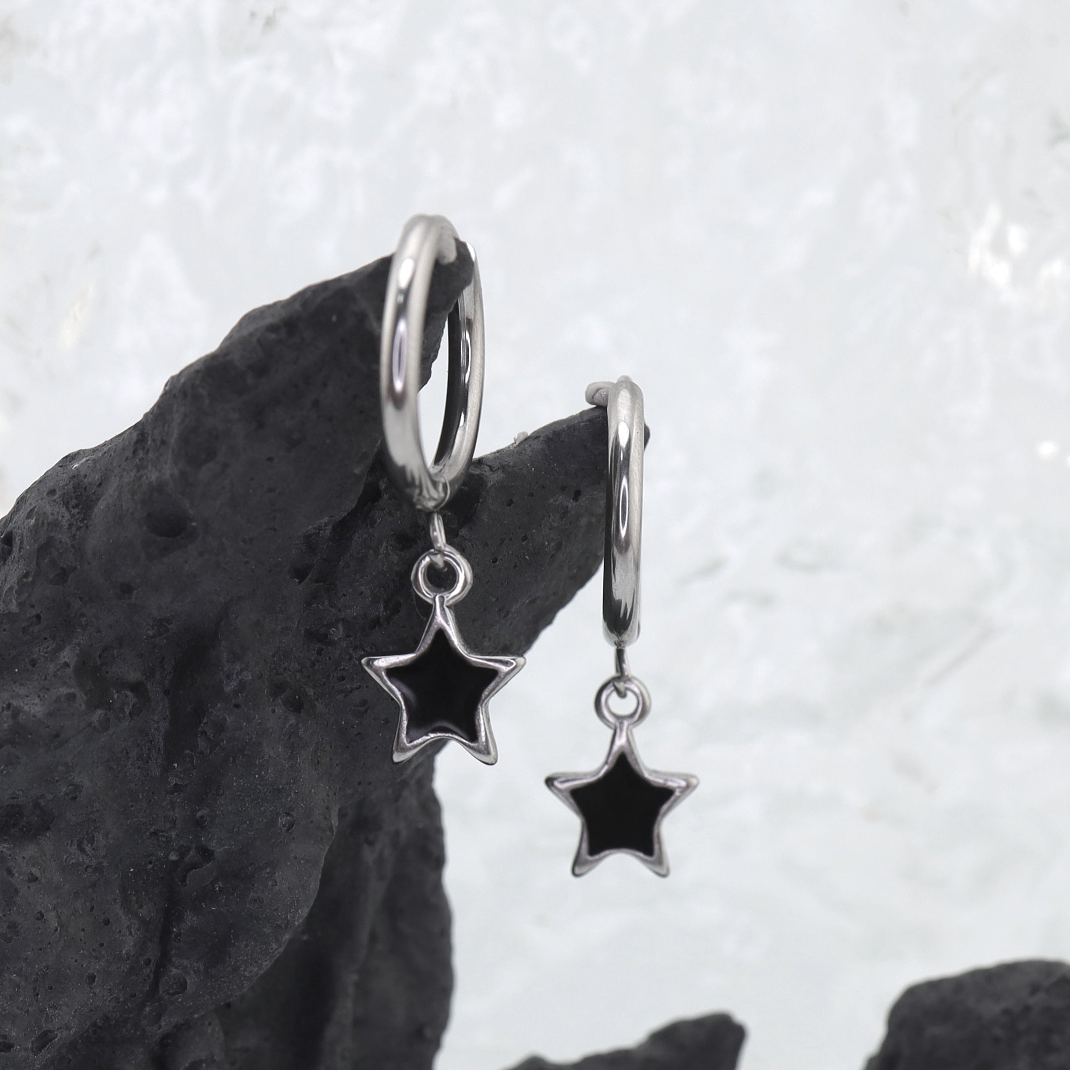 Oil Slick Star Stainless Steel Pendant Ear Ring - Oil Slick Star Stainless Steel Pendant Ear Ring - Single by CRUXJEWELRY