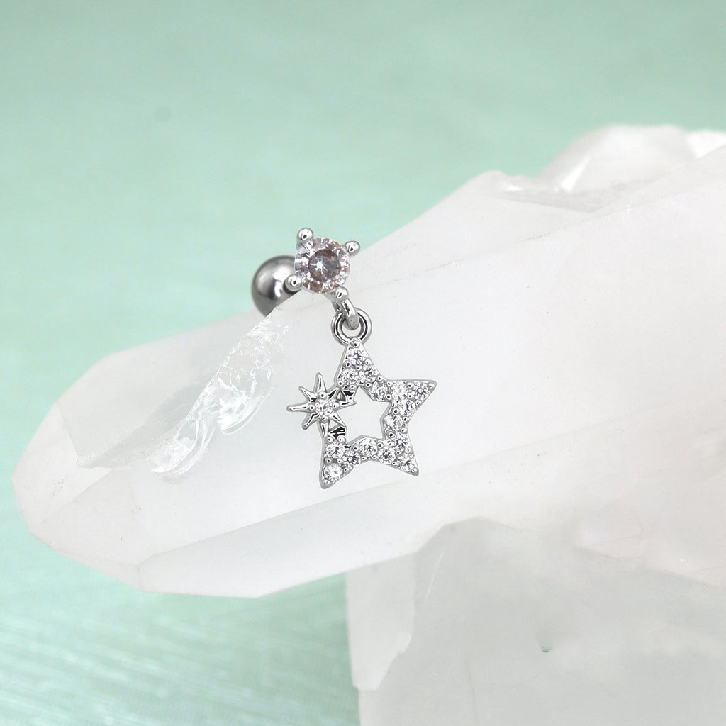 20G Thin Gauge Mini CZStar Dangle Earring Stud - 20G Thin Gauge Mini CZStar Dangle Earring Stud - Single by CRUXJEWELRY