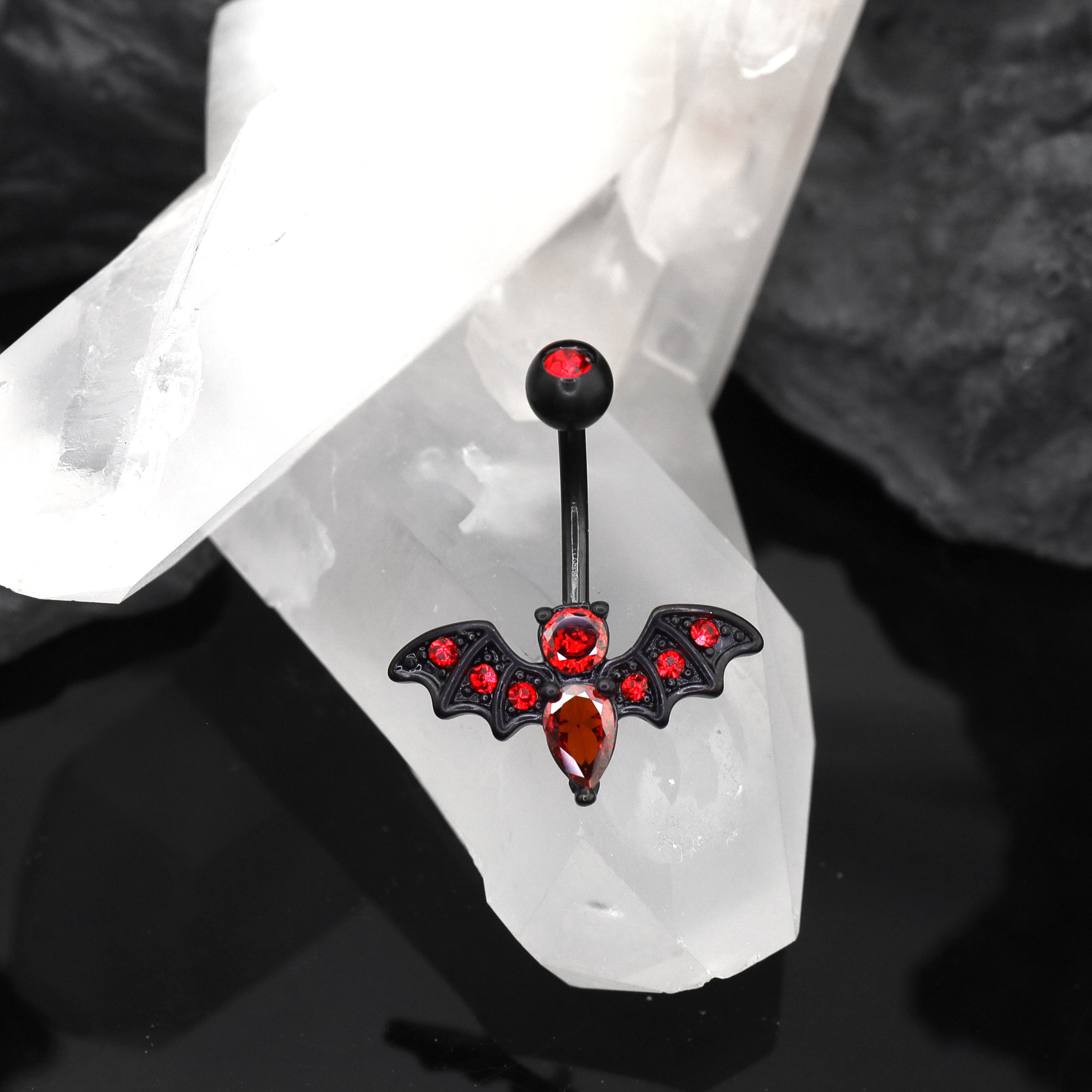 Red CZ Bat Design Belly Ring - Red CZ Bat Design Belly Ring - Default Title by CRUXJEWELRY