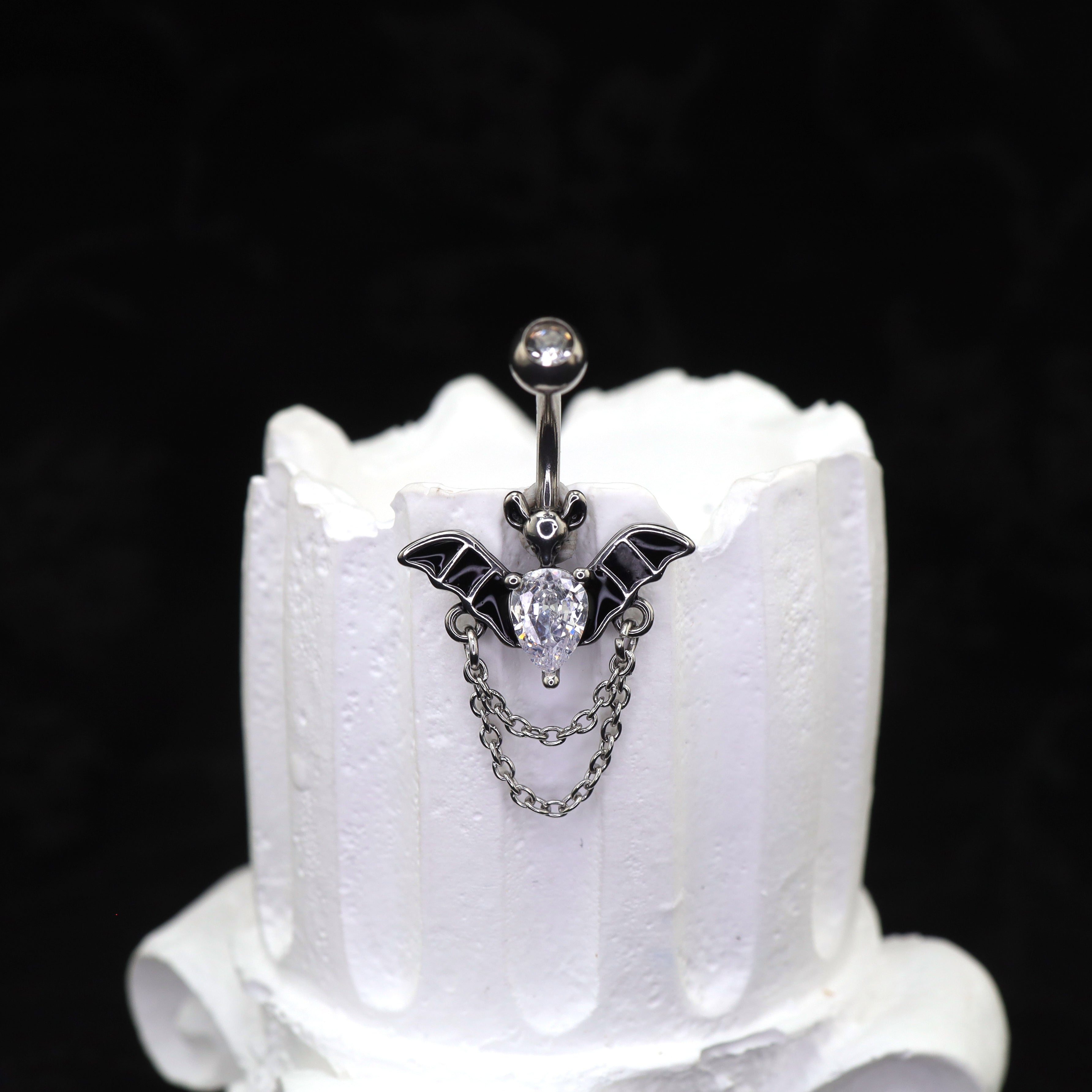 Bat CZ Dangle Belly Ring - Bat CZ Dangle Belly Ring - Sliver by CRUXJEWELRY