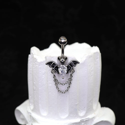 Bat CZ Dangle Belly Ring - Bat CZ Dangle Belly Ring - Sliver by CRUXJEWELRY