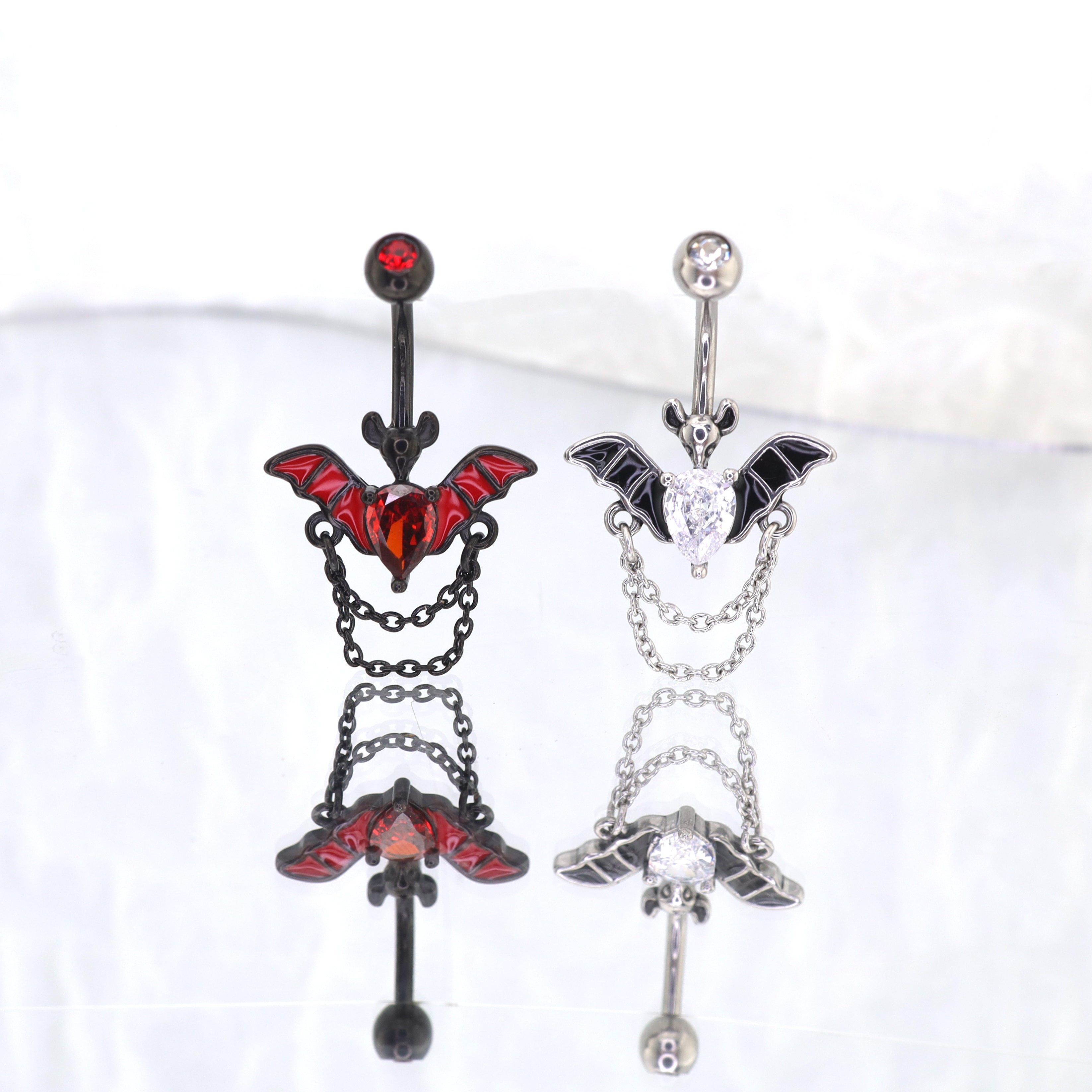 Bat CZ Dangle Belly Ring - Bat CZ Dangle Belly Ring - Sliver by CRUXJEWELRY
