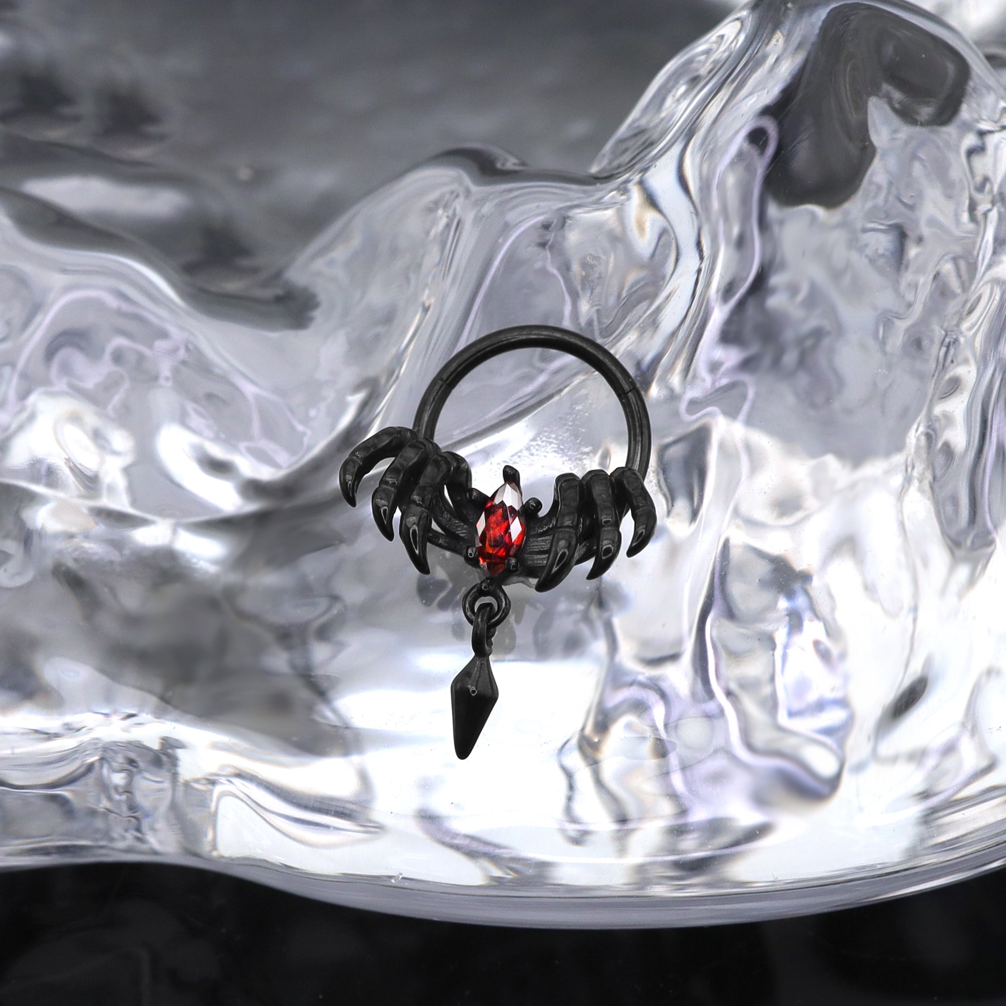 Dark Skeleton Hand Red CZ Pendant Septum Ring - Dark Skeleton Hand Red CZ Pendant Septum Ring - Default Title by CRUXJEWELRY