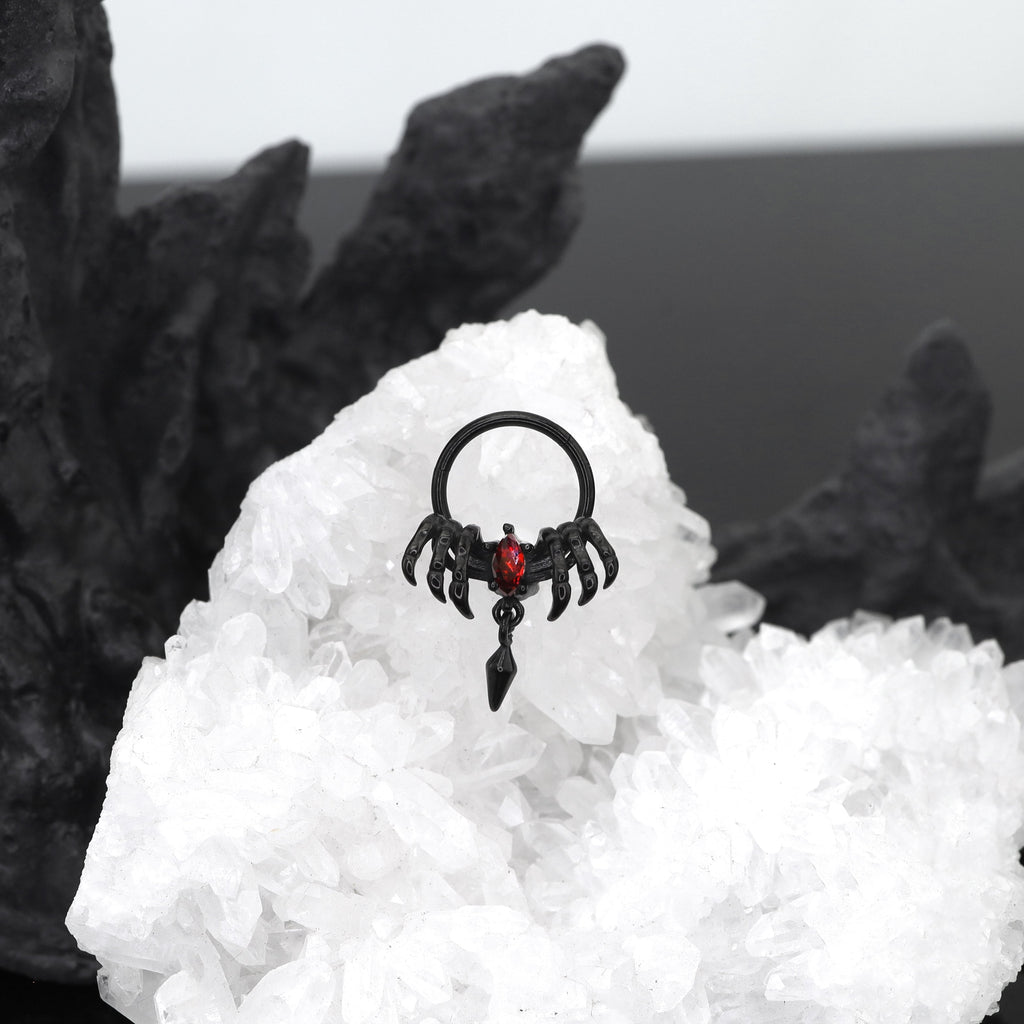 Dark Skeleton Hand Red CZ Pendant Septum Ring - Dark Skeleton Hand Red CZ Pendant Septum Ring - Default Title by CRUXJEWELRY