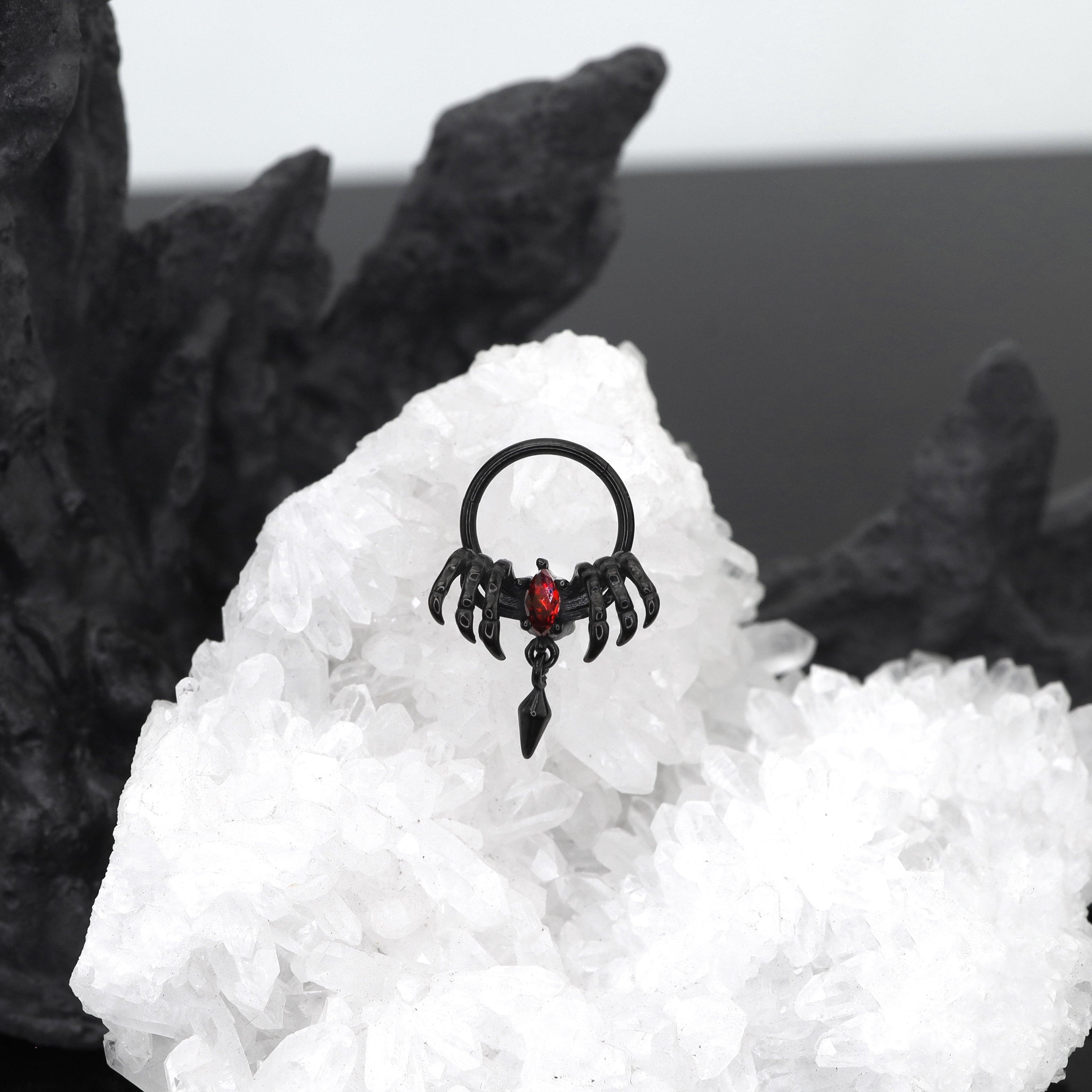 Dark Skeleton Hand Red CZ Pendant Septum Ring - Dark Skeleton Hand Red CZ Pendant Septum Ring - Default Title by CRUXJEWELRY