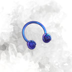 Iridescent Opal Internally Threaded Titanium Horseshoe Ring - Iridescent Opal Internally Threaded Titanium Horseshoe Ring - Sapphire Blue / 8mm by CRUXJEWELRY