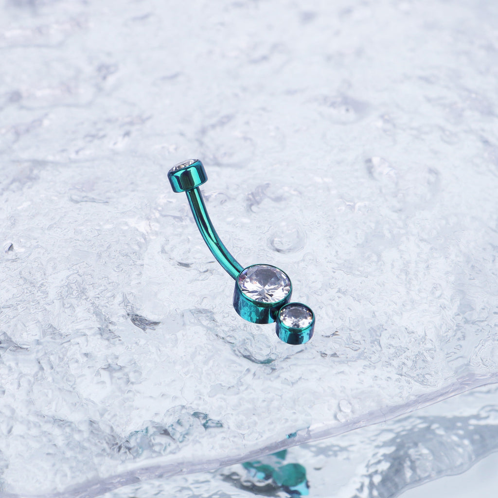 Colorful Double CZ Internally threaded Titanium Belly Ring - Colorful Double CZ Internally threaded Titanium Belly Ring - Emerald Green by CRUXJEWELRY