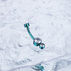 Colorful Double CZ Internally threaded Titanium Belly Ring - Colorful Double CZ Internally threaded Titanium Belly Ring - Emerald Green by CRUXJEWELRY