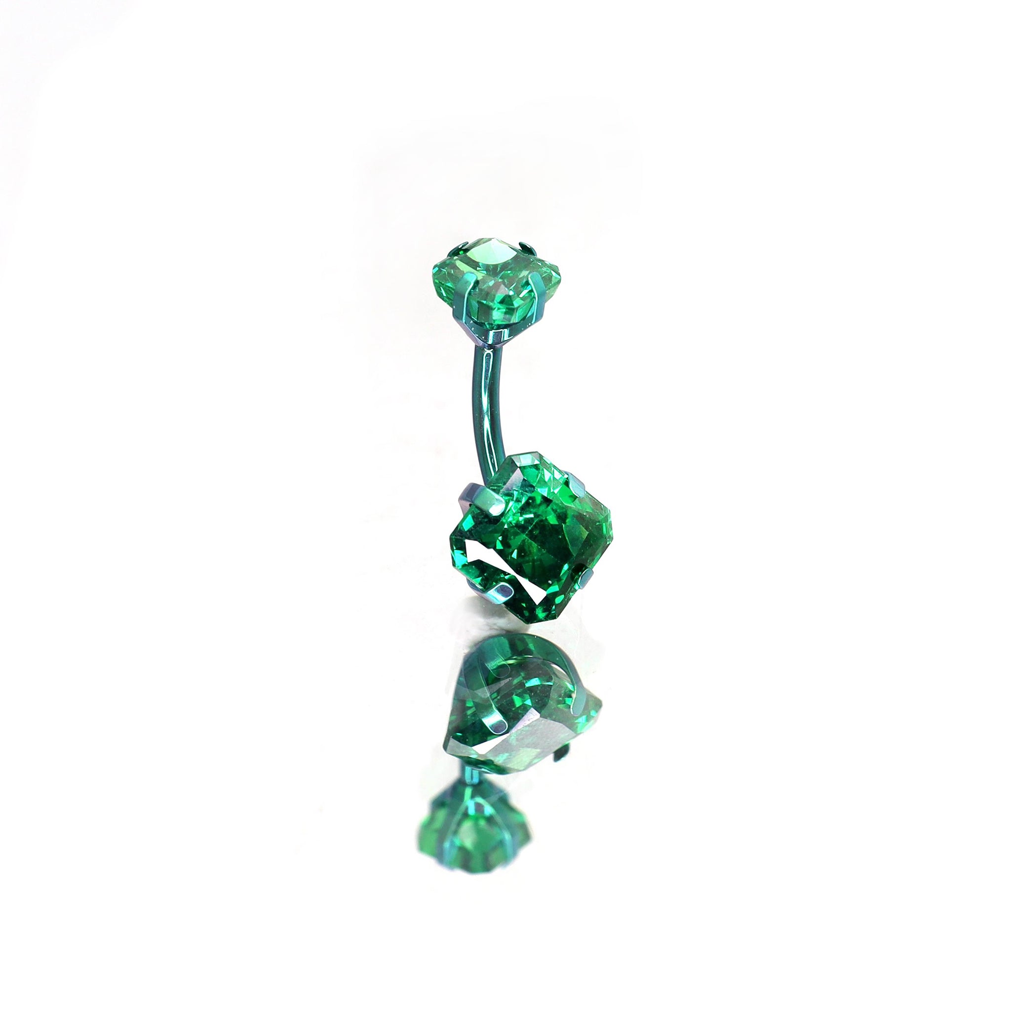 High-Shine Square CZ Titanium Navel Ring - High-Shine Square CZ Titanium Navel Ring - Emerald Green by CRUXJEWELRY