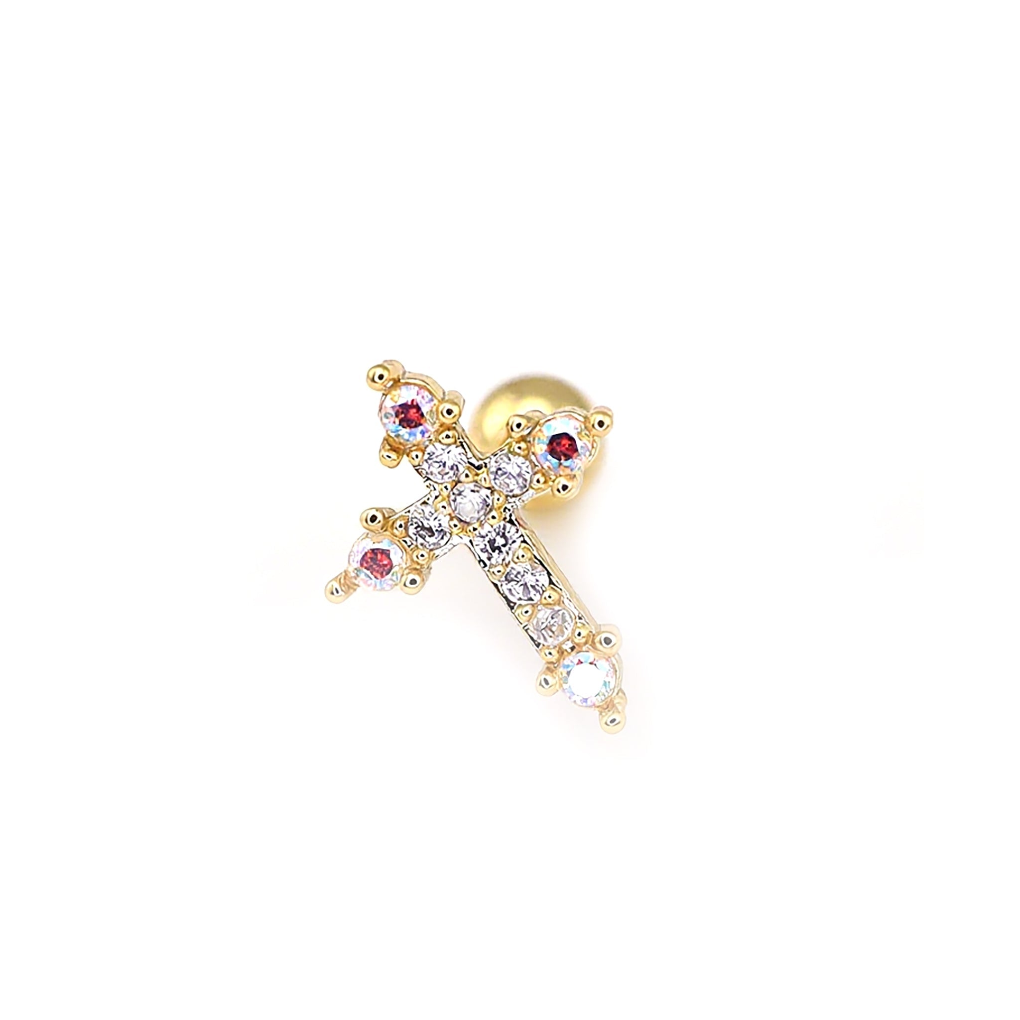 20G Thin Gauge CZ Crux Ear Studs - 20G Thin Gauge CZ Crux Ear Studs - Gold / Single by CRUXJEWELRY