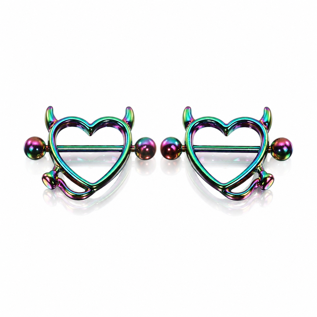 Heart Demon Horn Stainless Steel Nipple Rings