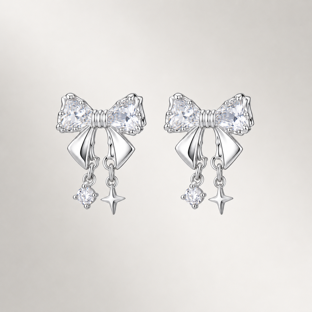 Pair Of Dainty Silver Bow Dangle Stud - Fairycore Cartilage & Helix Earring - Crux Jewelry product image 8