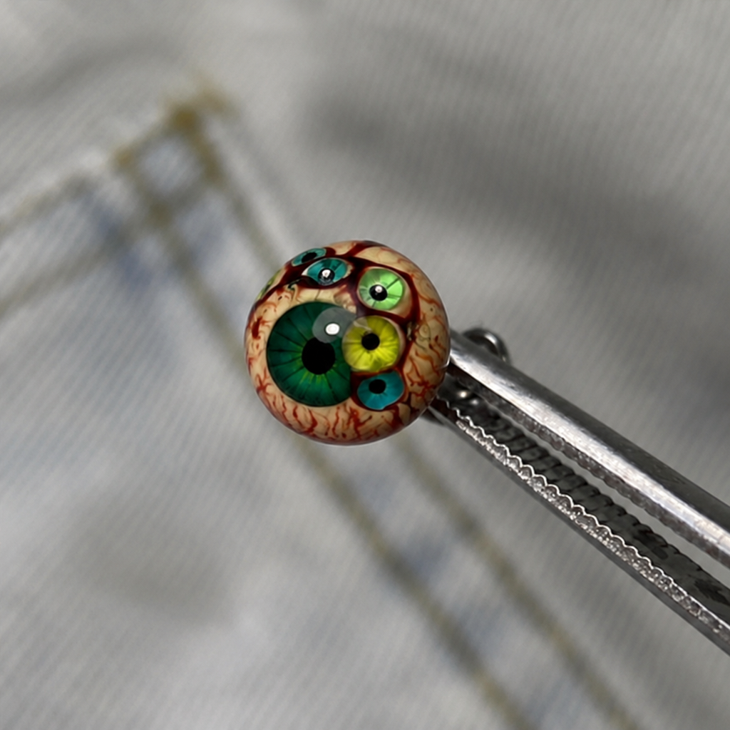Green Thousandfold Omen multi-eye piercing top held in tweezers
