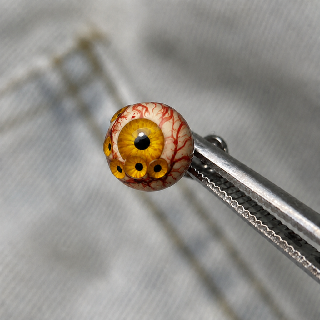 Yellow Thousandfold Omen multi-eye piercing top held in tweezers