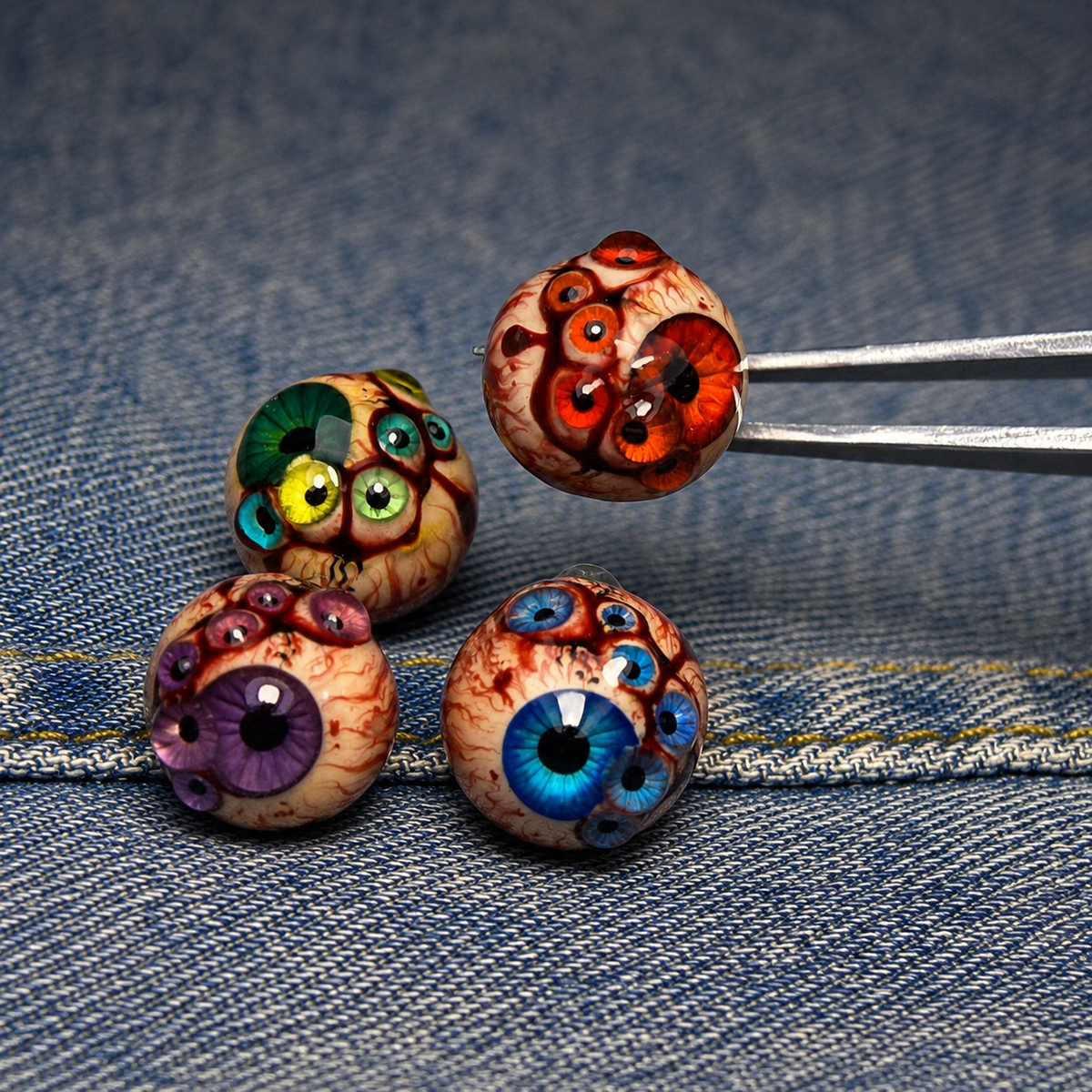 Thousandfold Omen group with red multi-eye top lifted in tweezers