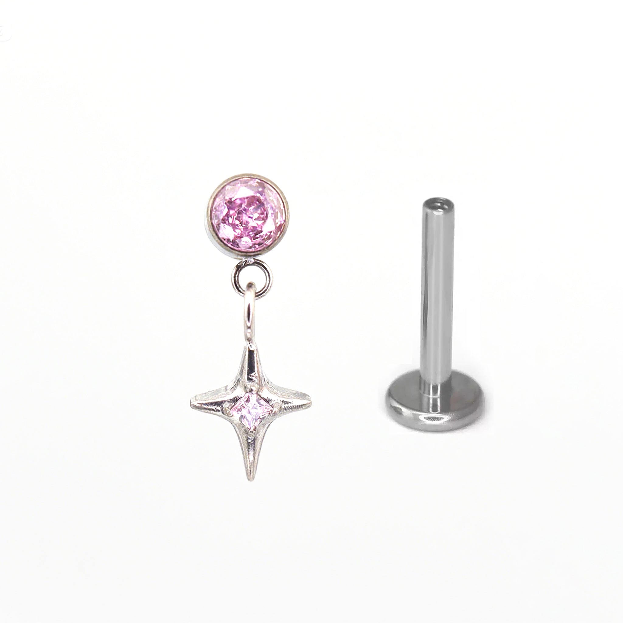 Pendant Star CZ Titanium Internally Threaded Studs - Pendant Star CZ Titanium Internally Threaded Studs - Pink / 6mm by CRUXJEWELRY