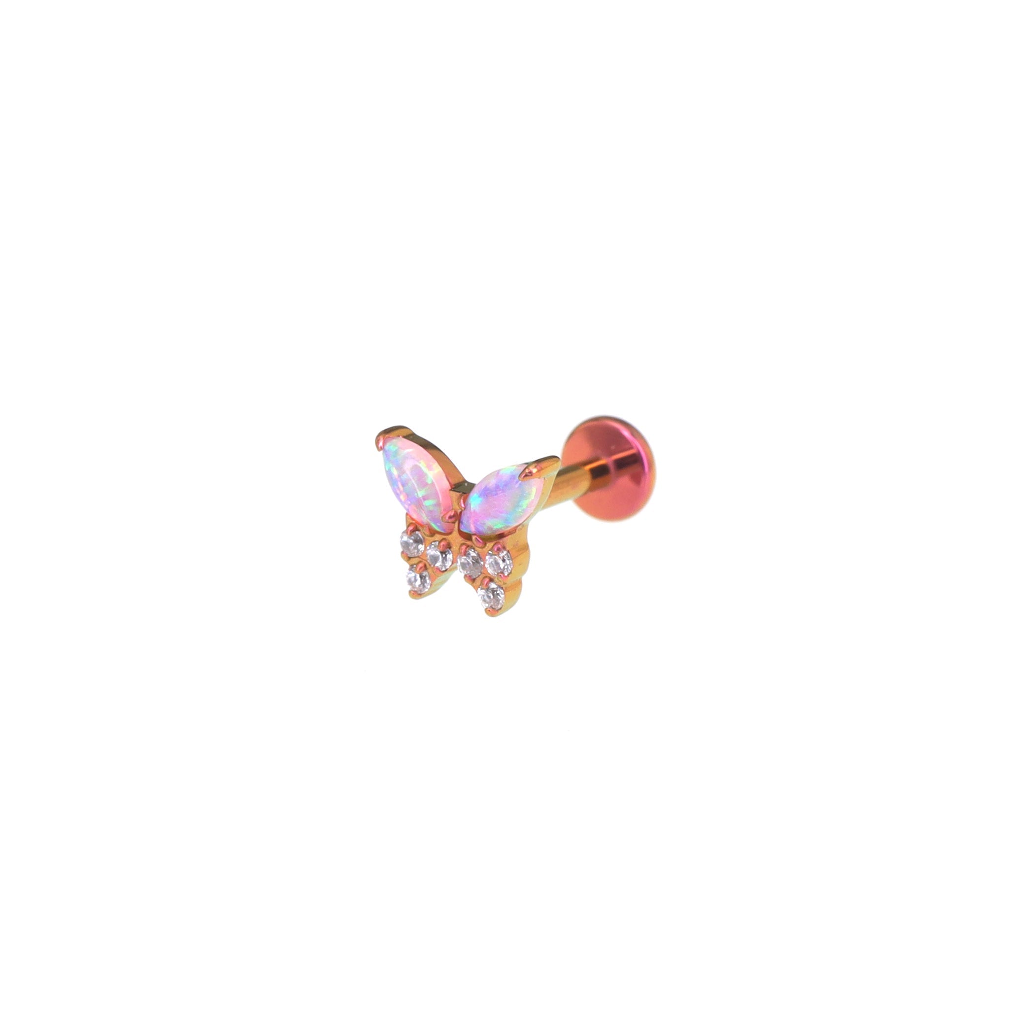 Opal Colorful Butterfly Titanium Lip Ring - Opal Colorful Butterfly Titanium Lip Ring - Pink / 6mm by CRUXJEWELRY