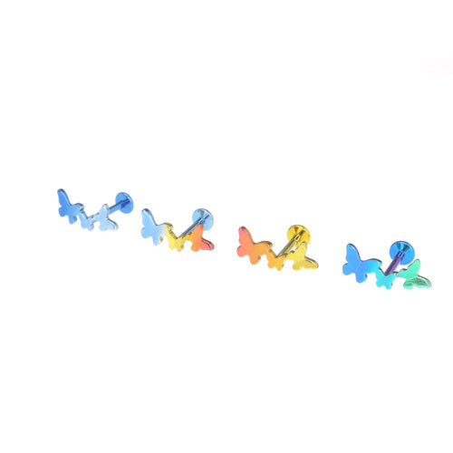 3D Triple Butterfly Titanium Ear Studs - 3D Triple Butterfly Titanium Ear Studs - Orange-Yellow Gradient / 6mm by CRUXJEWELRY
