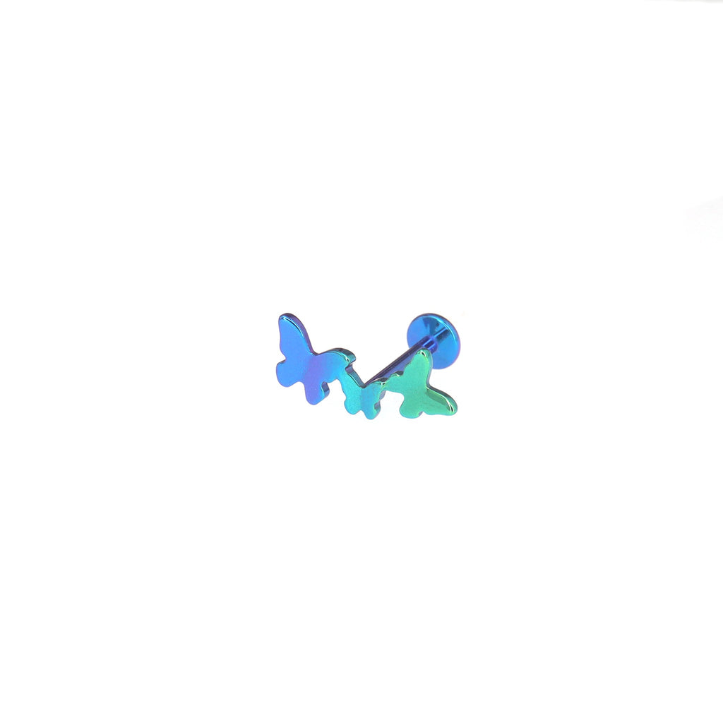 3D Triple Butterfly Titanium Ear Studs - 3D Triple Butterfly Titanium Ear Studs - Blue-Green Gradient / 6mm by CRUXJEWELRY
