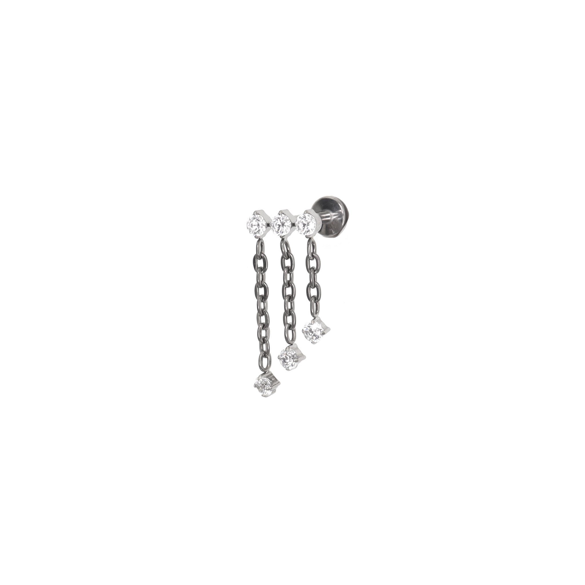 Triple Drop CZ Titanium Ear Studs - Triple Drop CZ Titanium Ear Studs - Sliver / 6mm by CRUXJEWELRY