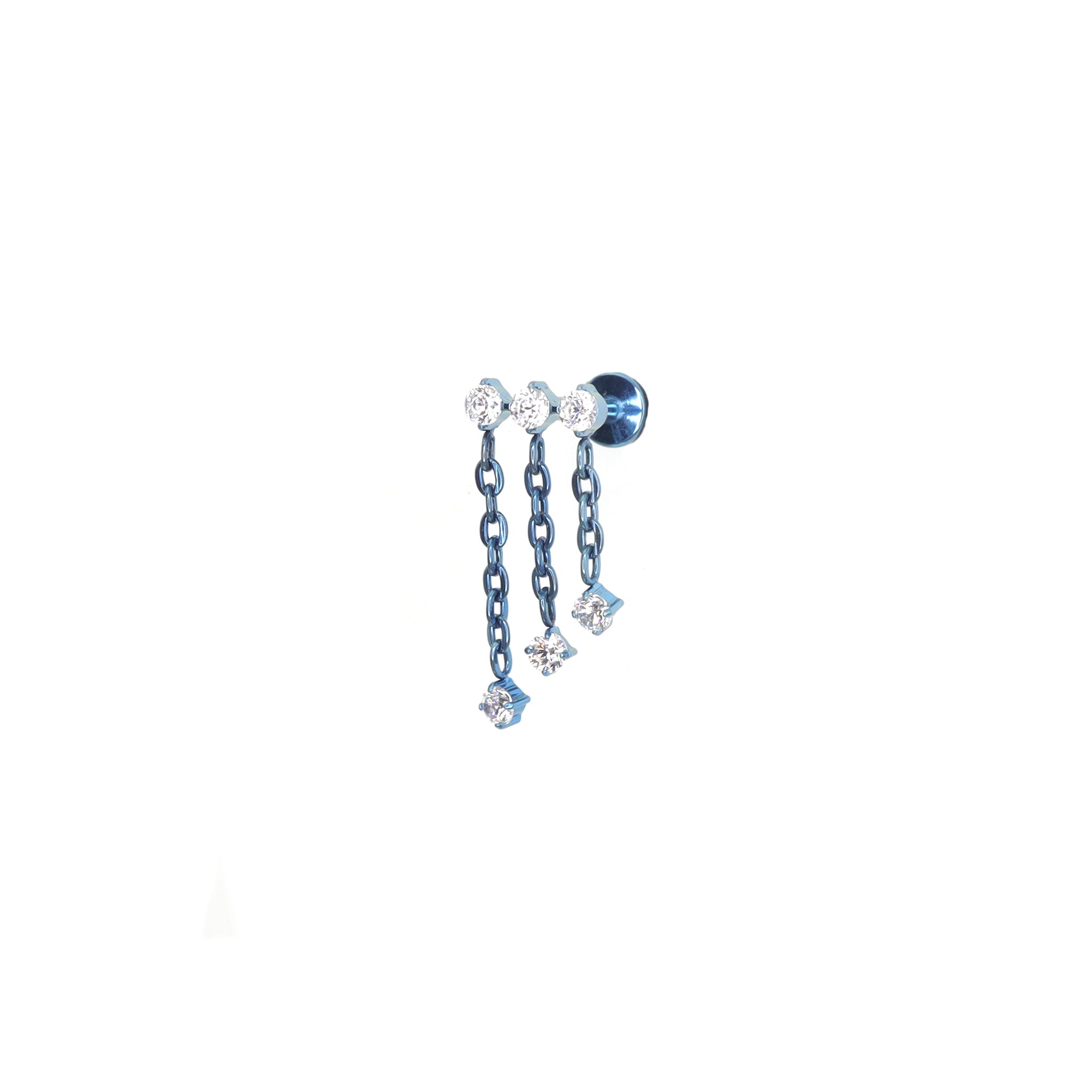 Triple Drop CZ Titanium Ear Studs - Triple Drop CZ Titanium Ear Studs - Blue / 6mm by CRUXJEWELRY
