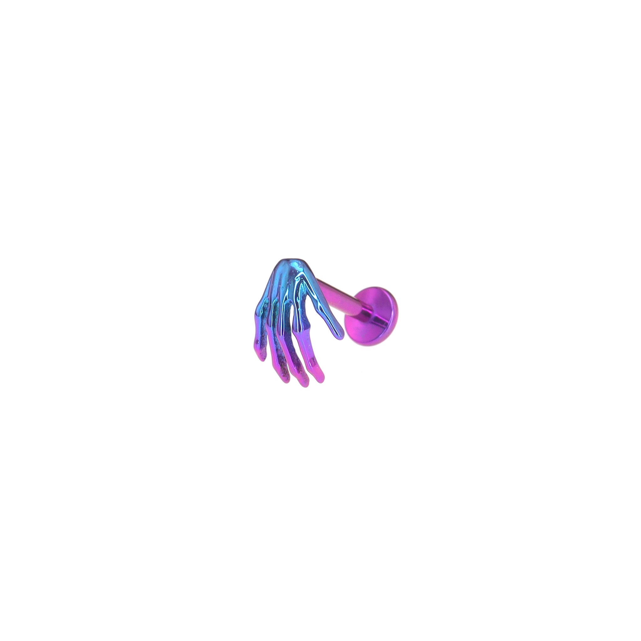 3D Skeleton Hand Internally Threaded Titanium Studs - 3D Skeleton Hand Internally Threaded Titanium Studs - Blue-Purple Gradient / 6mm by CRUXJEWELRY