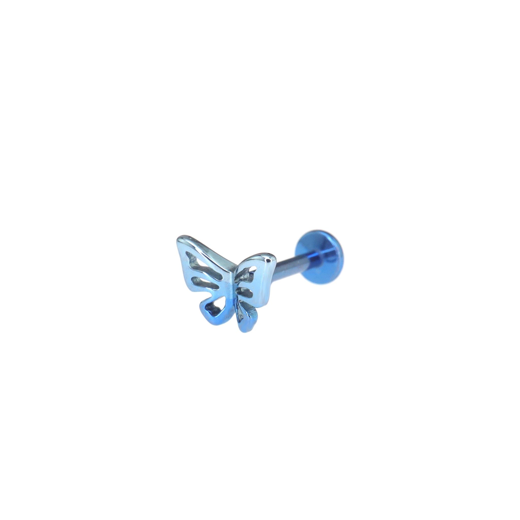 3D Openwork Butterfly Internally Threaded Titanium Labret Stud - 3D Openwork Butterfly Internally Threaded Titanium Labret Stud - Nebula Blue by CRUXJEWELRY
