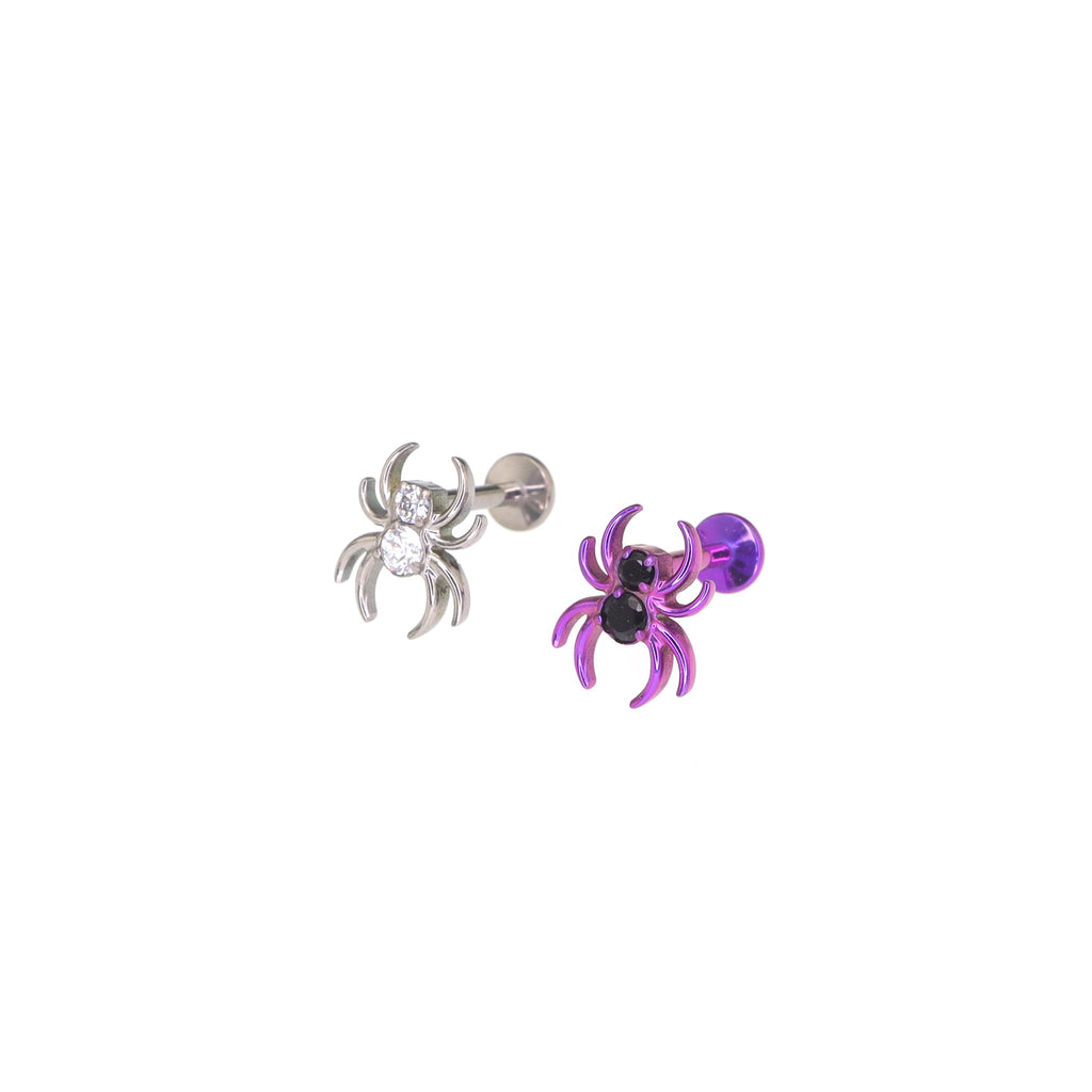 Colorful Spider Internally Threaded Titanium Ear Studs - Colorful Spider Internally Threaded Titanium Ear Studs - White / 6mm by CRUXJEWELRY