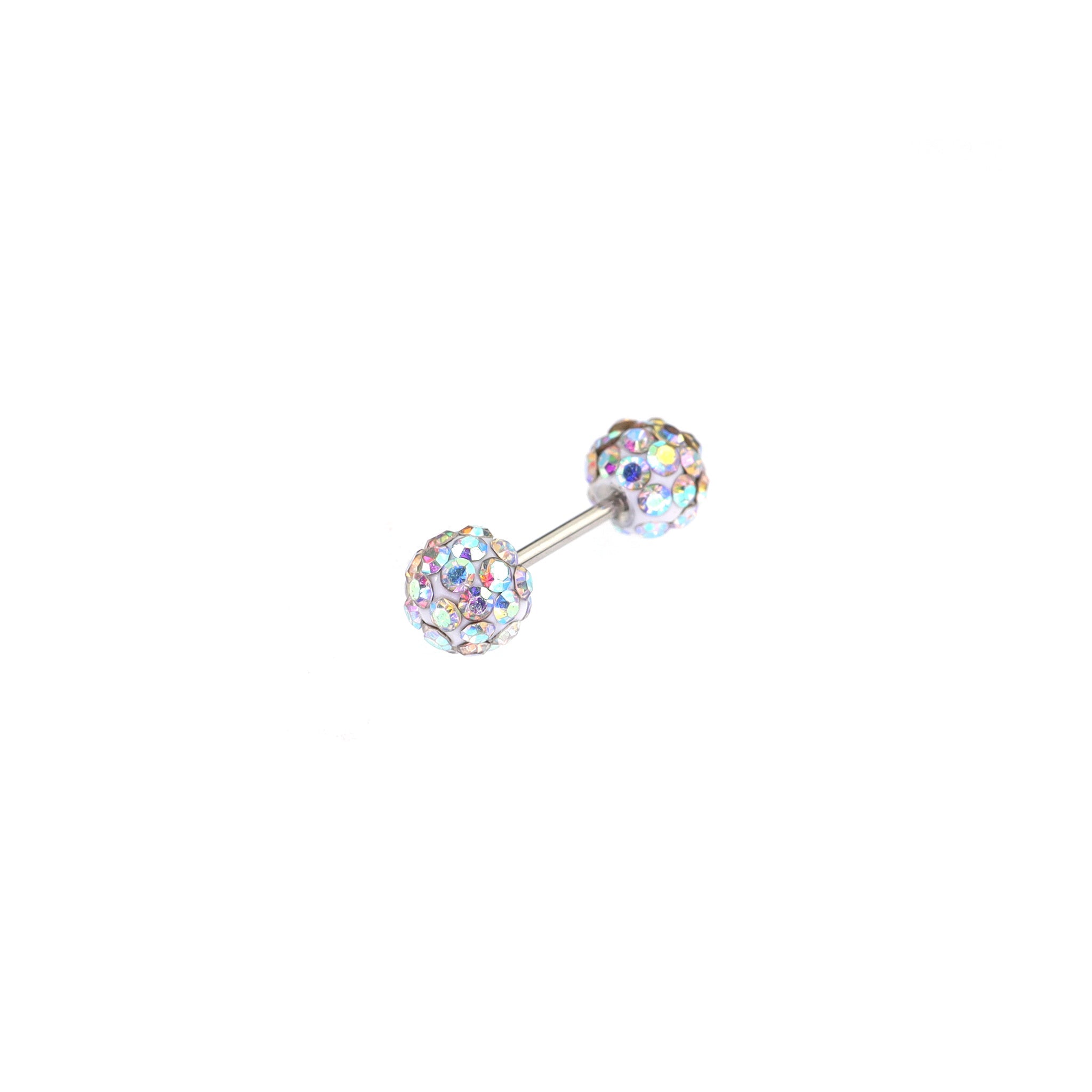 Iridescent Double Full-CZ Ball Stainless Steel Ear Barbell - Iridescent Double Full-CZ Ball Stainless Steel Ear Barbell - AB Coating / Single / 4mm by CRUXJEWELRY
