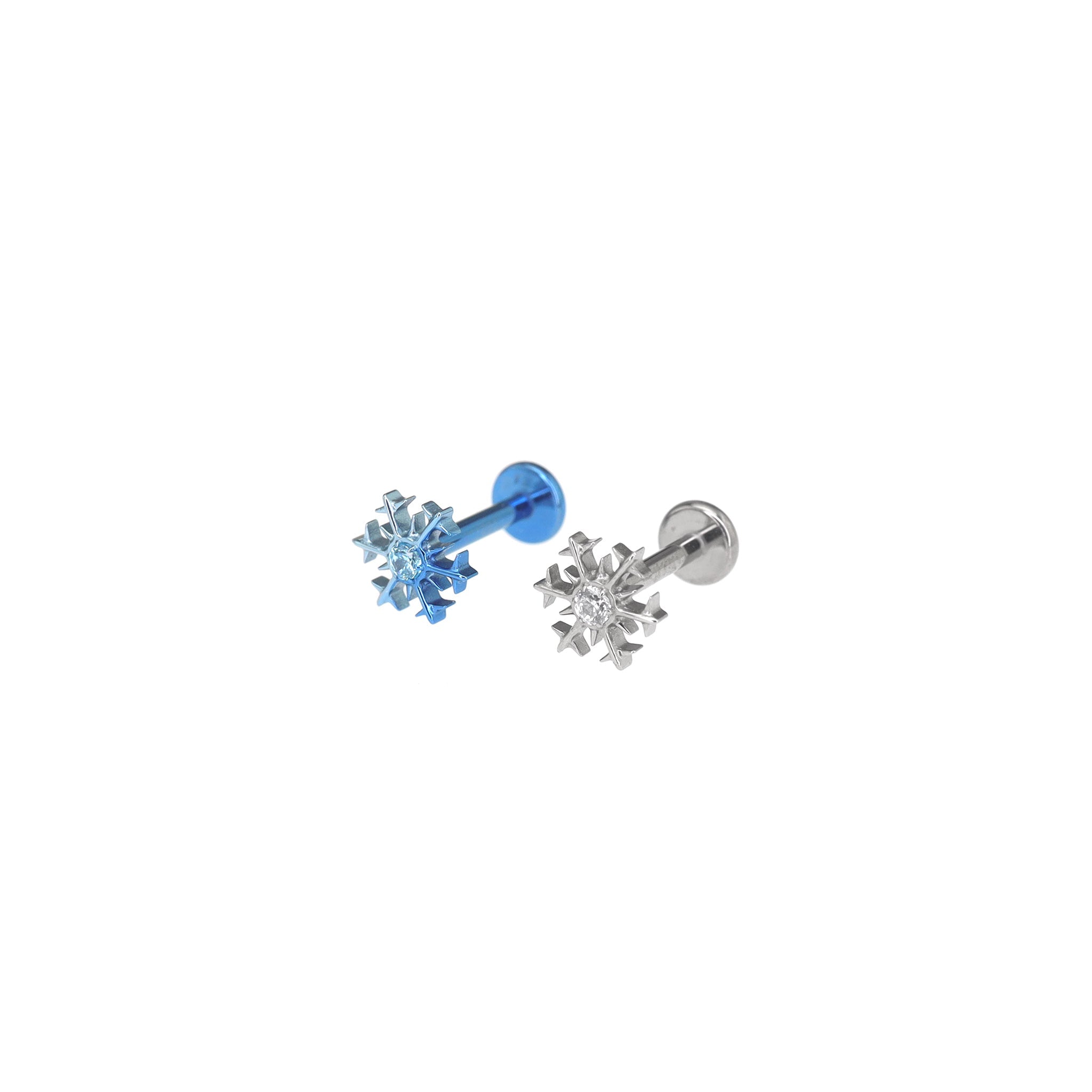Snowflake Internally Threaded Titanium Ear Studs - Snowflake Internally Threaded Titanium Ear Studs - Blue / 6mm by CRUXJEWELRY