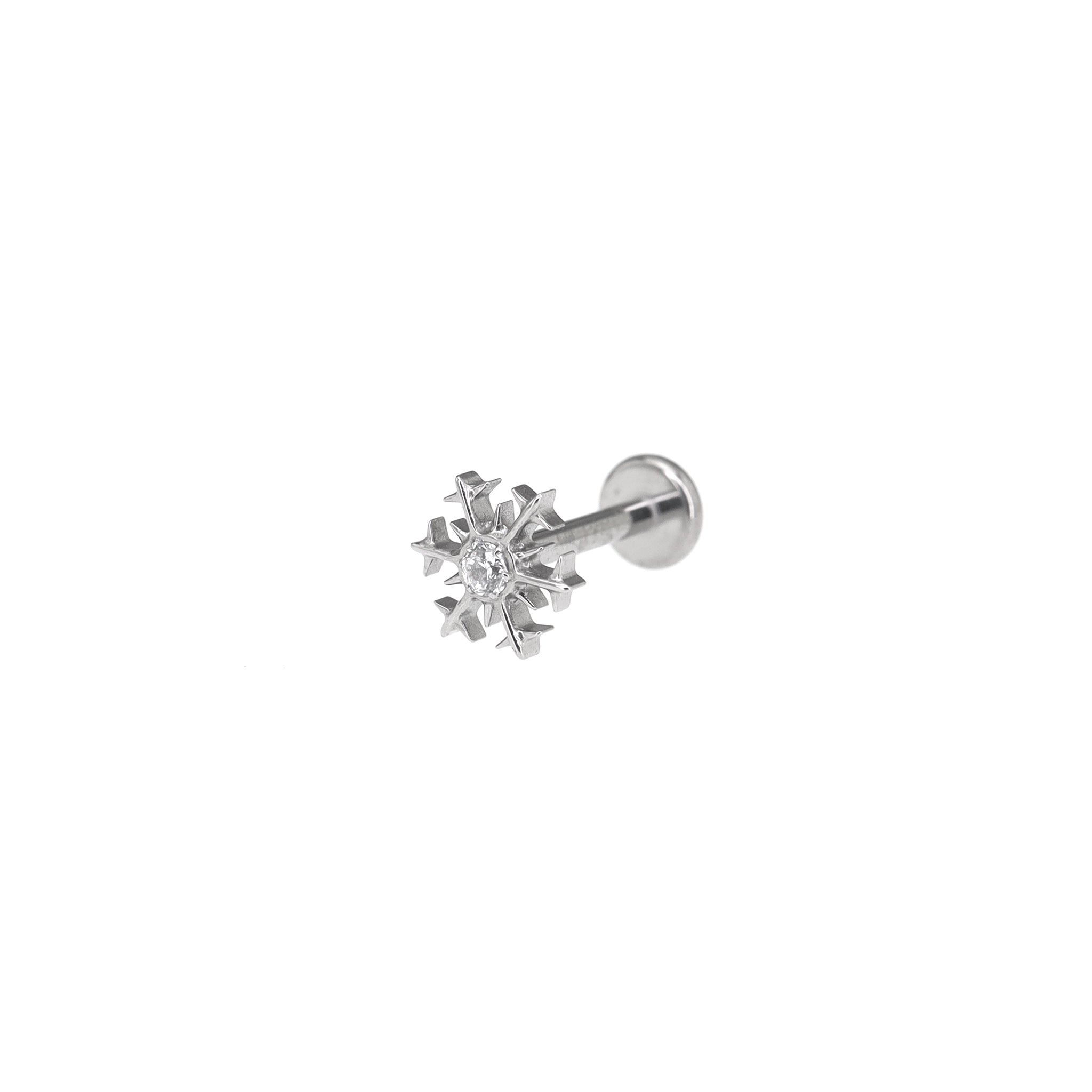 Snowflake Internally Threaded Titanium Ear Studs - Snowflake Internally Threaded Titanium Ear Studs - White / 6mm by CRUXJEWELRY