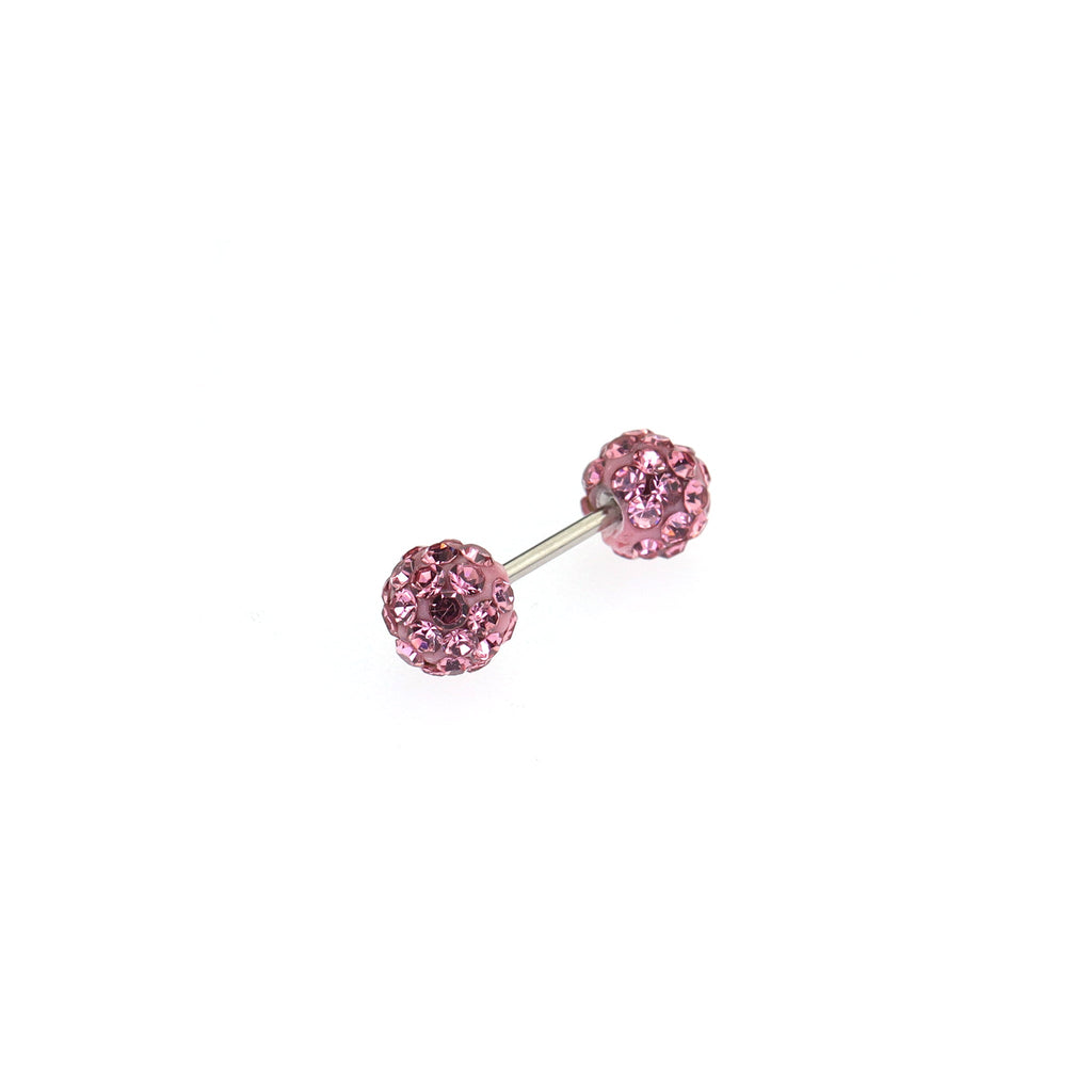 Iridescent Double Full-CZ Ball Stainless Steel Ear Barbell - Iridescent Double Full-CZ Ball Stainless Steel Ear Barbell - Pink / Single / 4mm by CRUXJEWELRY