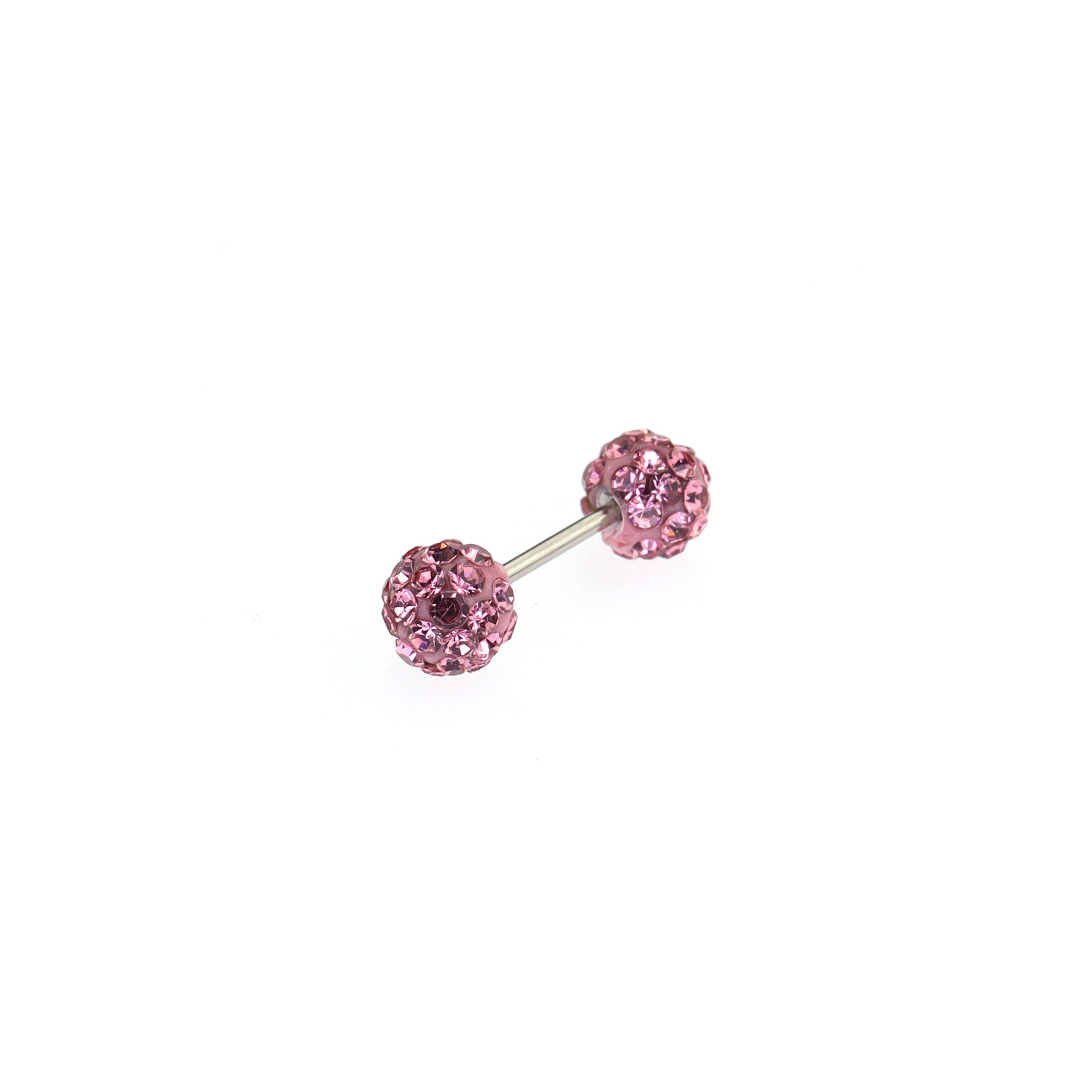 Iridescent Double Full-CZ Ball Stainless Steel Ear Barbell - Iridescent Double Full-CZ Ball Stainless Steel Ear Barbell - Pink / Single / 4mm by CRUXJEWELRY