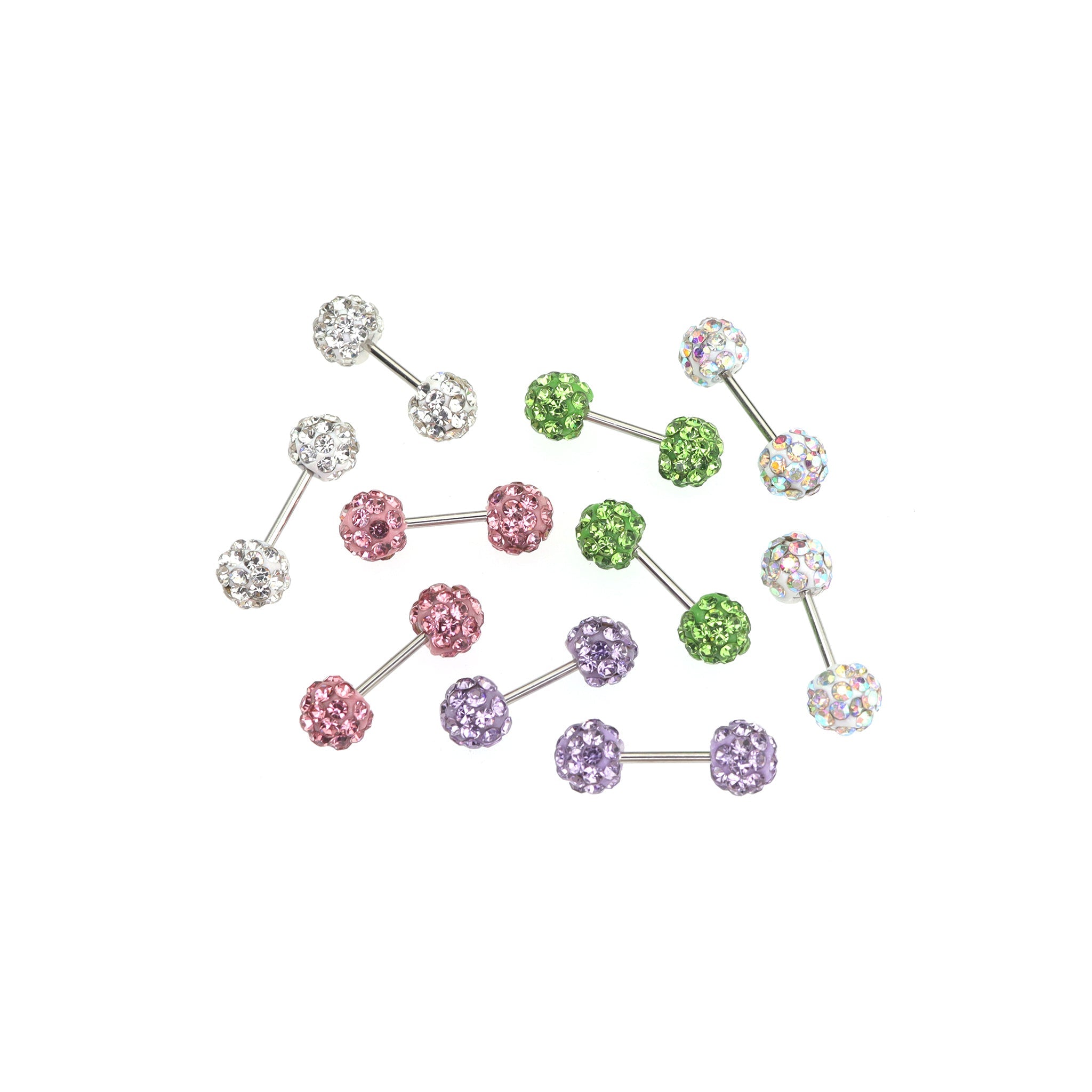 Iridescent Double Full-CZ Ball Stainless Steel Ear Barbell - Iridescent Double Full-CZ Ball Stainless Steel Ear Barbell - White / Single / 4mm by CRUXJEWELRY