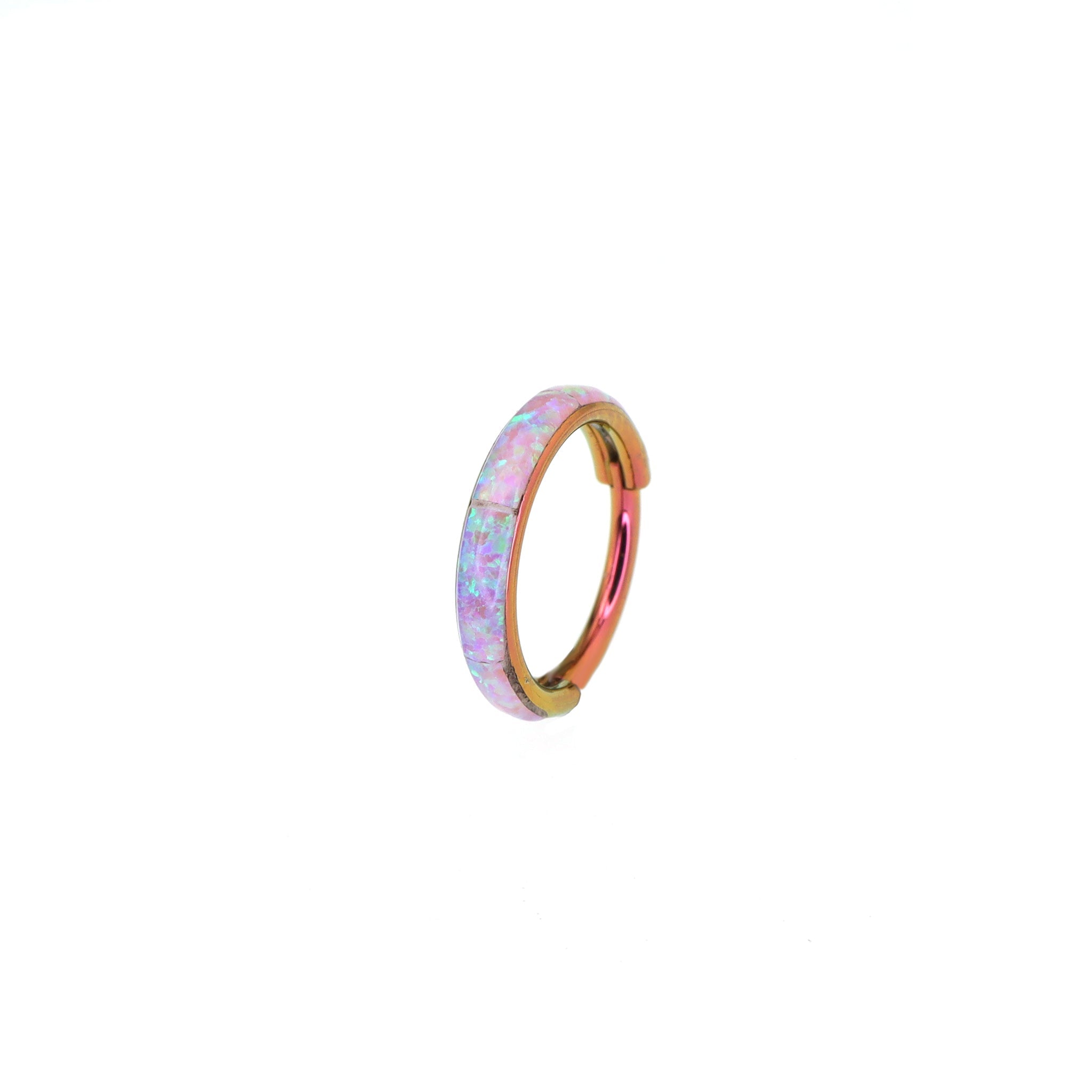 Chunky Titanium & Rainbow Opal Hoops - Chunky Titanium & Rainbow Opal Hoops - Pink by CRUXJEWELRY