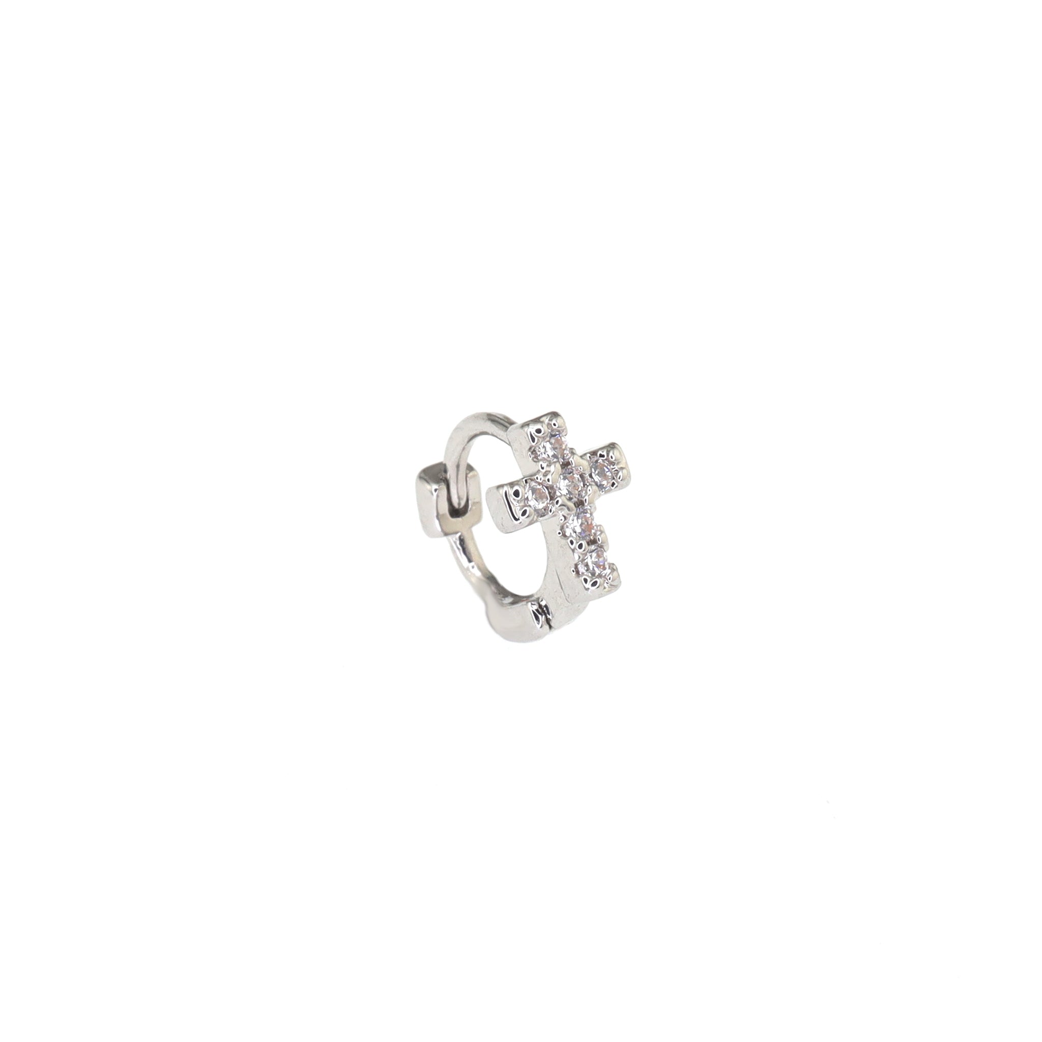 Sliver Cross CZ Stainless Steel Small Earrings Hoop - Sliver Cross CZ Stainless Steel Small Earrings Hoop - Single by CRUXJEWELRY