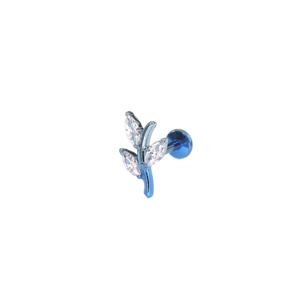 CZ Leaf Branch Titanium Ear Studs - CZ Leaf Branch Titanium Ear Studs - Misty Blue / 6mm by CRUXJEWELRY