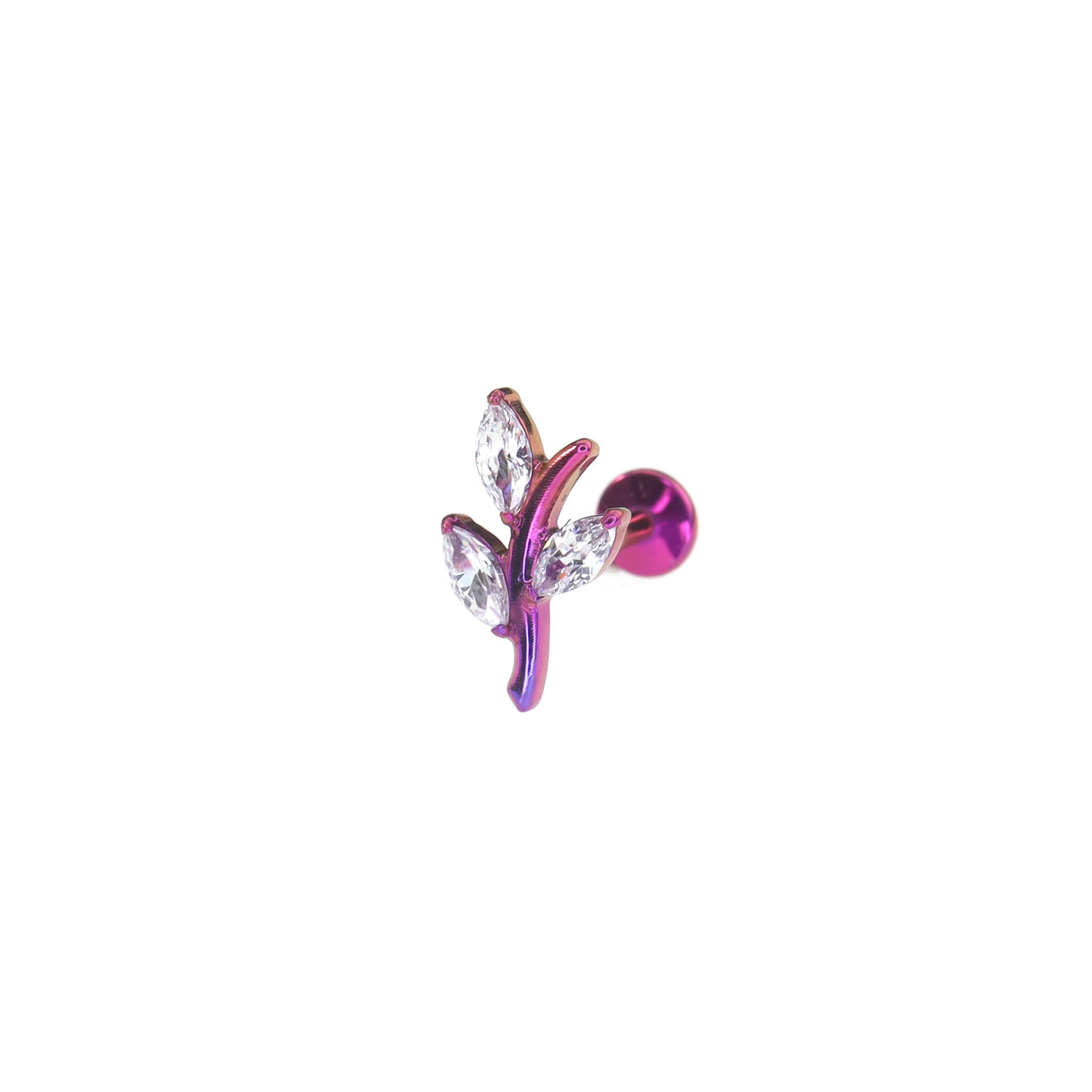 CZ Leaf Branch Titanium Ear Studs - CZ Leaf Branch Titanium Ear Studs - Pink-Purple Gradient / 6mm by CRUXJEWELRY