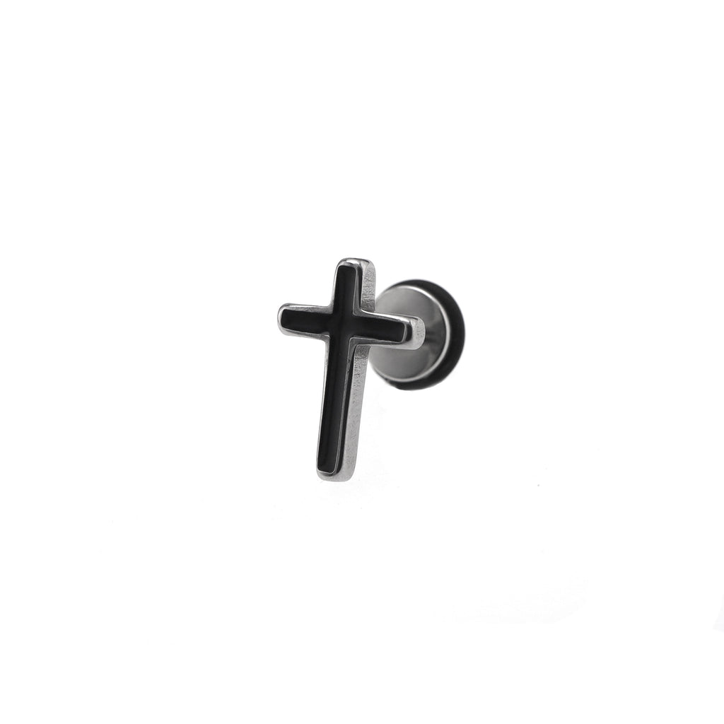 Gothic Cross Spike Externally Threaded Stainless Steel Ear Studs - Gothic Cross Spike Externally Threaded Stainless Steel Ear Studs - Single by CRUXJEWELRY