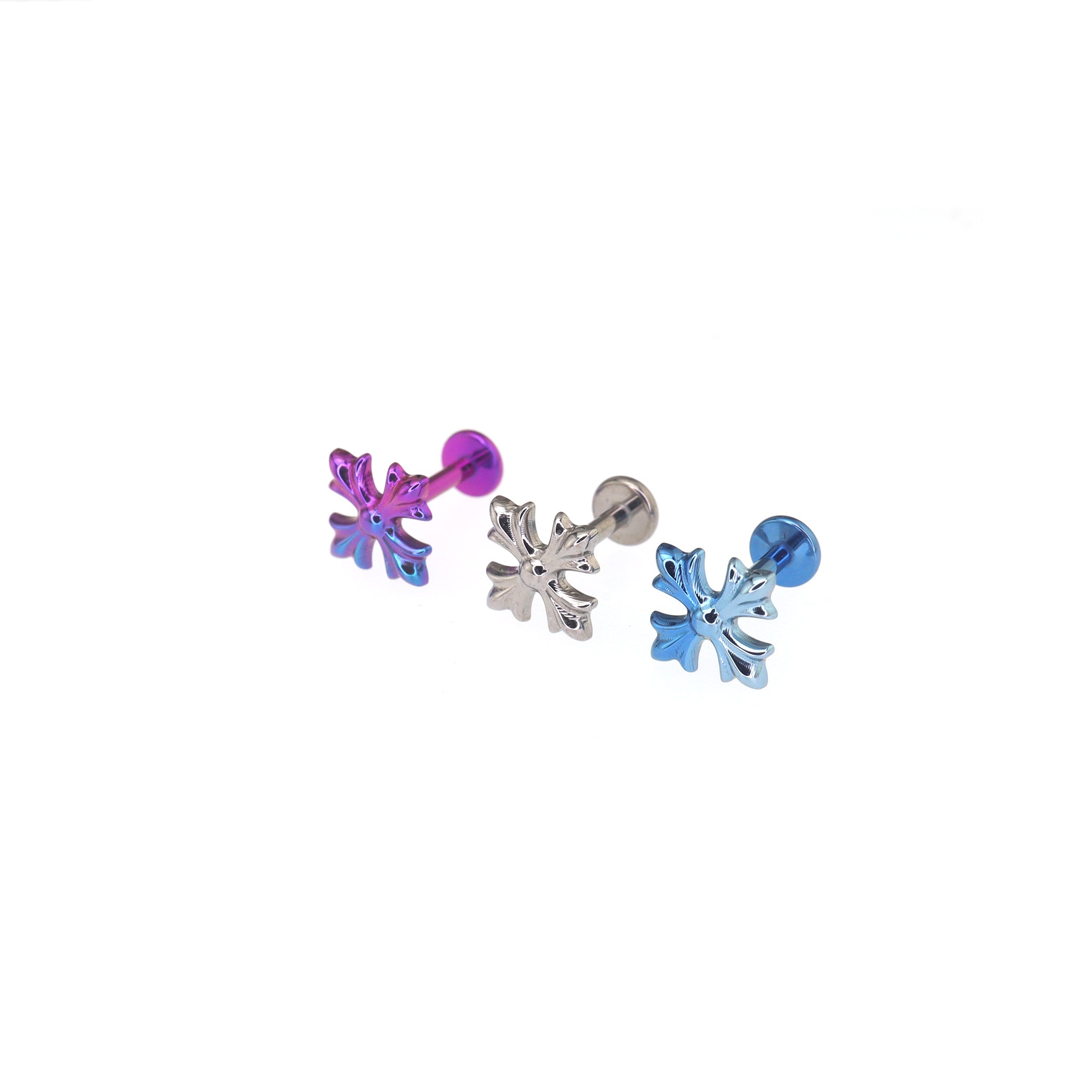 Colorful Punk Engraved Cross Titanium Ear Studs - Colorful Punk Engraved Cross Titanium Ear Studs - Sliver / 6mm by CRUXJEWELRY