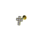 CZ Cross Internally Threaded Titanium Labret Stud - CZ Cross Internally Threaded Titanium Labret Stud - Gold / 5mm by CRUXJEWELRY