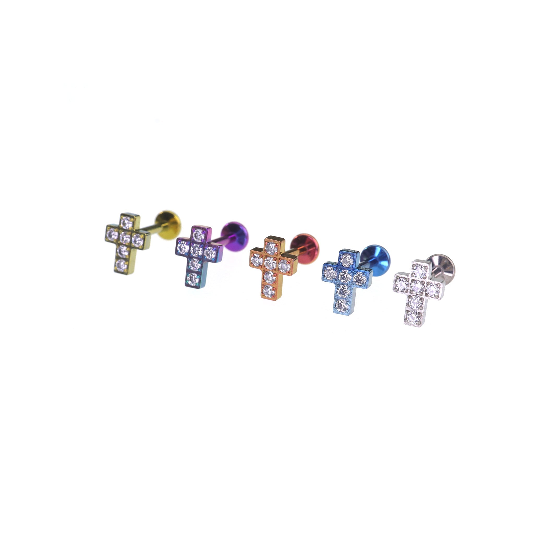 CZ Cross Internally Threaded Titanium Labret Stud - CZ Cross Internally Threaded Titanium Labret Stud - Gold / 5mm by CRUXJEWELRY