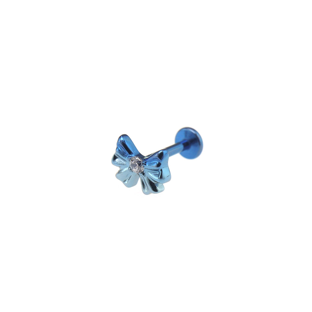 3D Engraved CZ Bow Titanium Ear Studs - 3D Engraved CZ Bow Titanium Ear Studs - Sky Blue / 6mm by CRUXJEWELRY