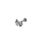 3D Engraved CZ Bow Titanium Ear Studs - 3D Engraved CZ Bow Titanium Ear Studs - Sliver / 6mm by CRUXJEWELRY