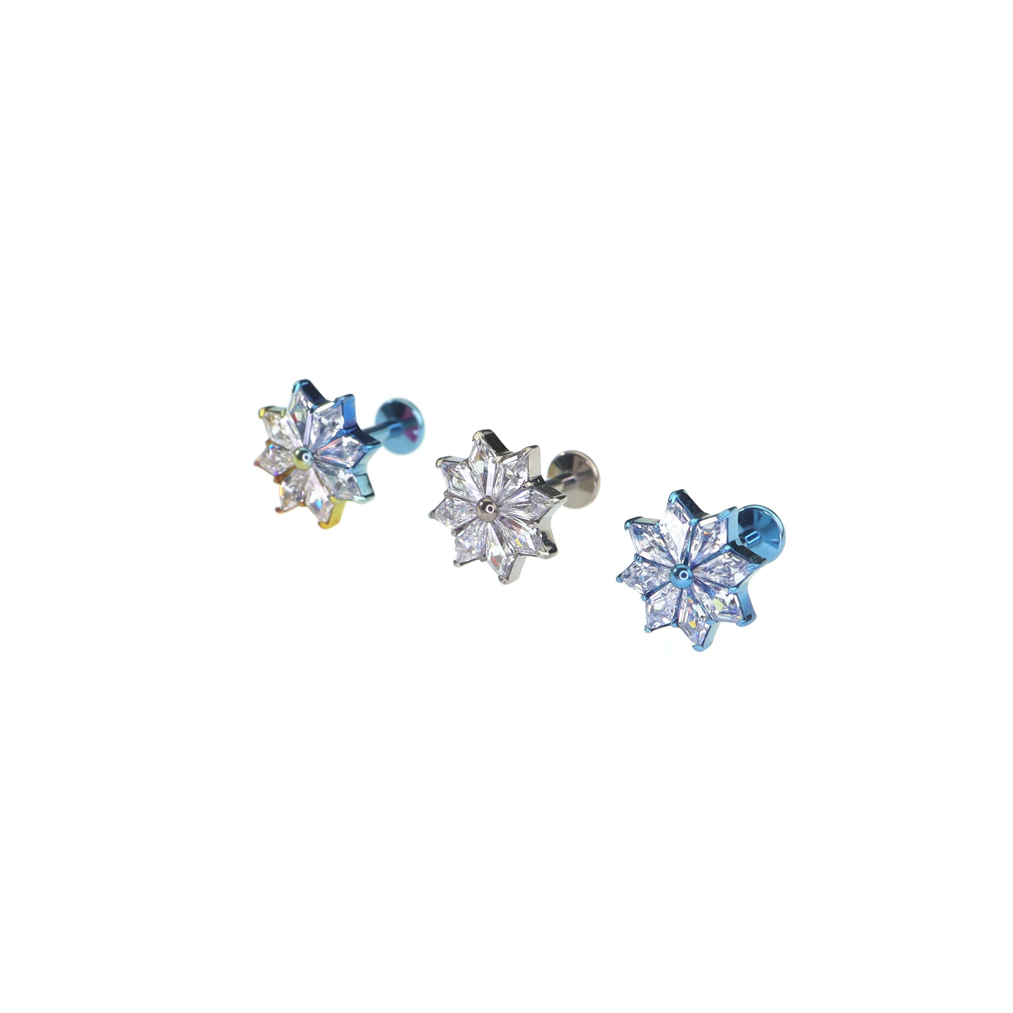 Snowflake CZ Titanium Internally Threaded Ear Studs - Snowflake CZ Titanium Internally Threaded Ear Studs - Blue / 6mm by CRUXJEWELRY