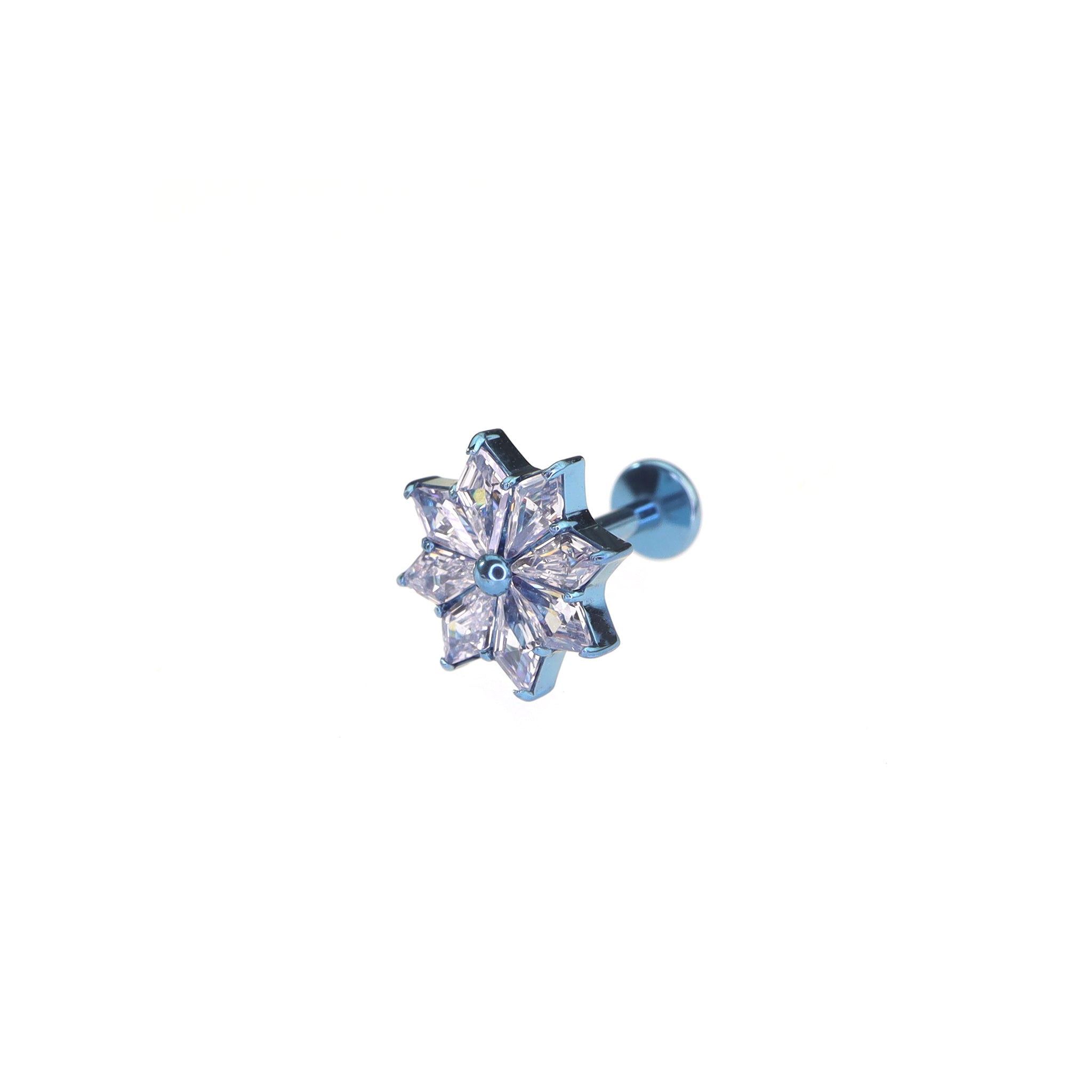 Snowflake CZ Titanium Internally Threaded Ear Studs - Snowflake CZ Titanium Internally Threaded Ear Studs - Blue / 6mm by CRUXJEWELRY