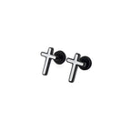 Black & White Oil Slick Cross Externally Threaded Stainless Steel Ear Studs - Black & White Oil Slick Cross Externally Threaded Stainless Steel Ear Studs - Pair of White by CRUXJEWELRY